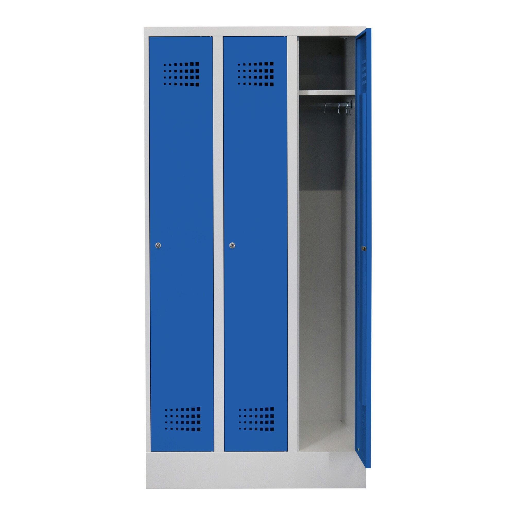 STIER Garderobenspind Premium 3 Abteile Zylinderschloss Lichtgrau/Enzianblau
