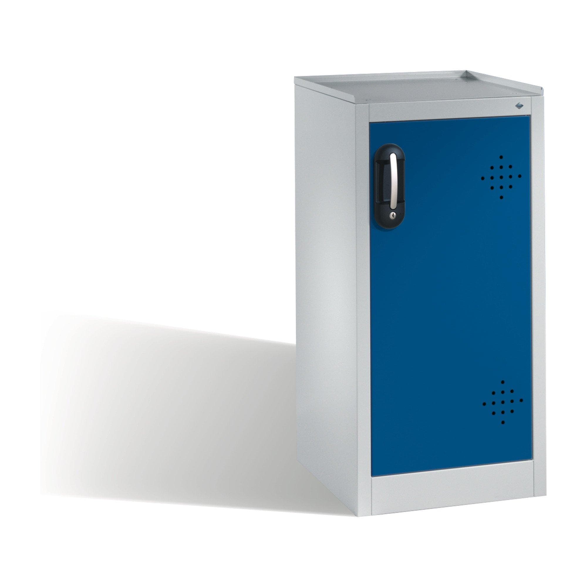 C+P Umwelt-Beistellschrank mit Drehtür, 2 Polyethylen-Wannen, Enzianblau