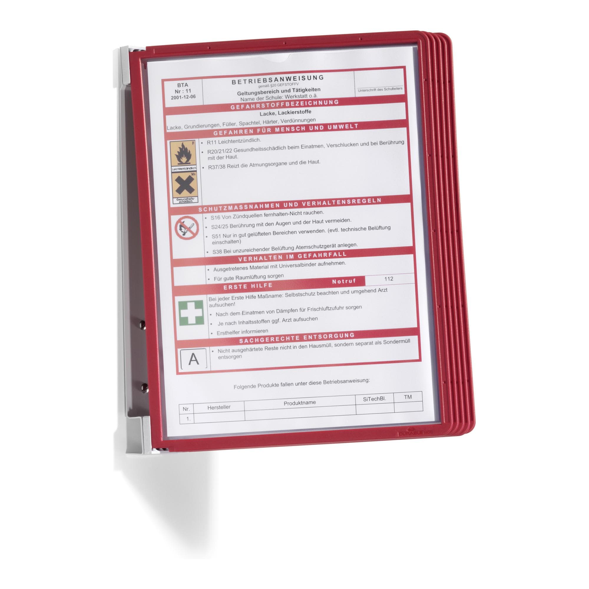 Durable Wandhalter VARIO WALL 5 Sichttafeln Rot