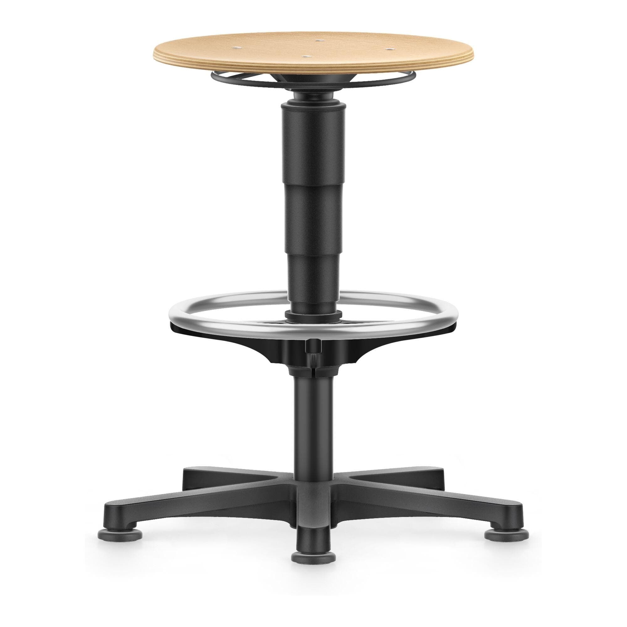 bimos Allround Hocker mit Gleiter und Fußring, Holz, Sitzhöhe 560-830 mm