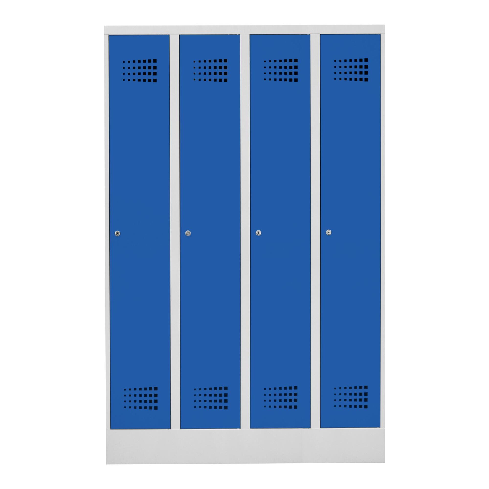 STIER Garderobenspind Premium 4 Abteile Zylinderschloss Lichtgrau/Enzianblau