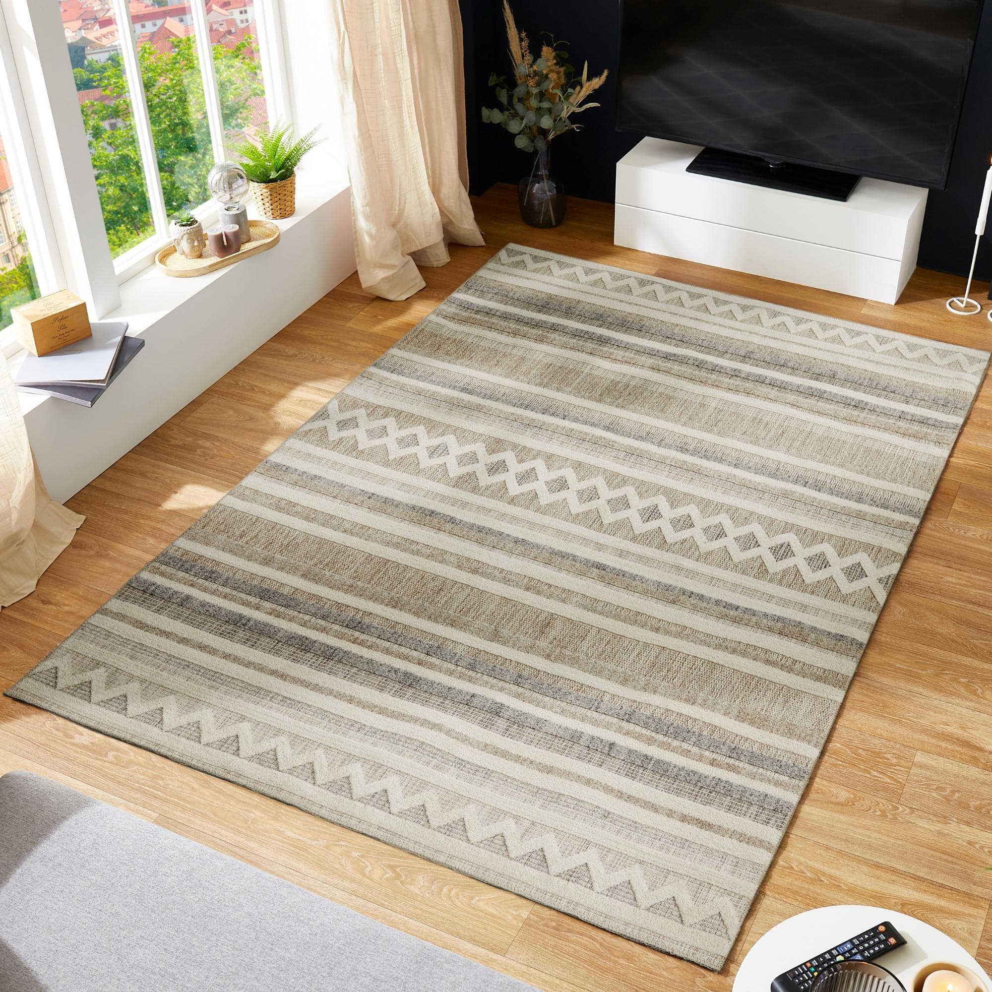 LUXOR living Teppich Crosby Rauten Design Boho-Style Creme Grau