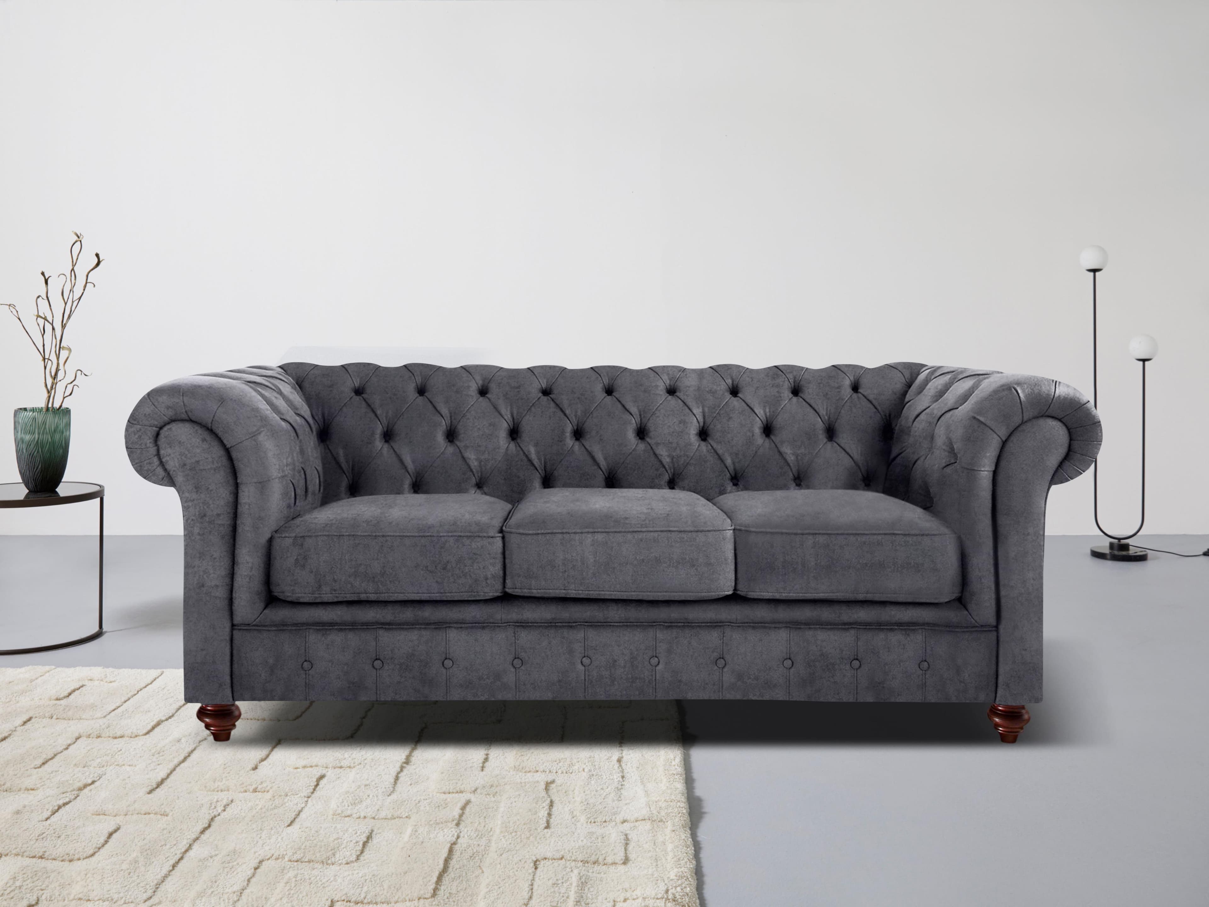 Home Affaire Chesterfield 3-Sitzer Sofa Anthrazit Microfaser