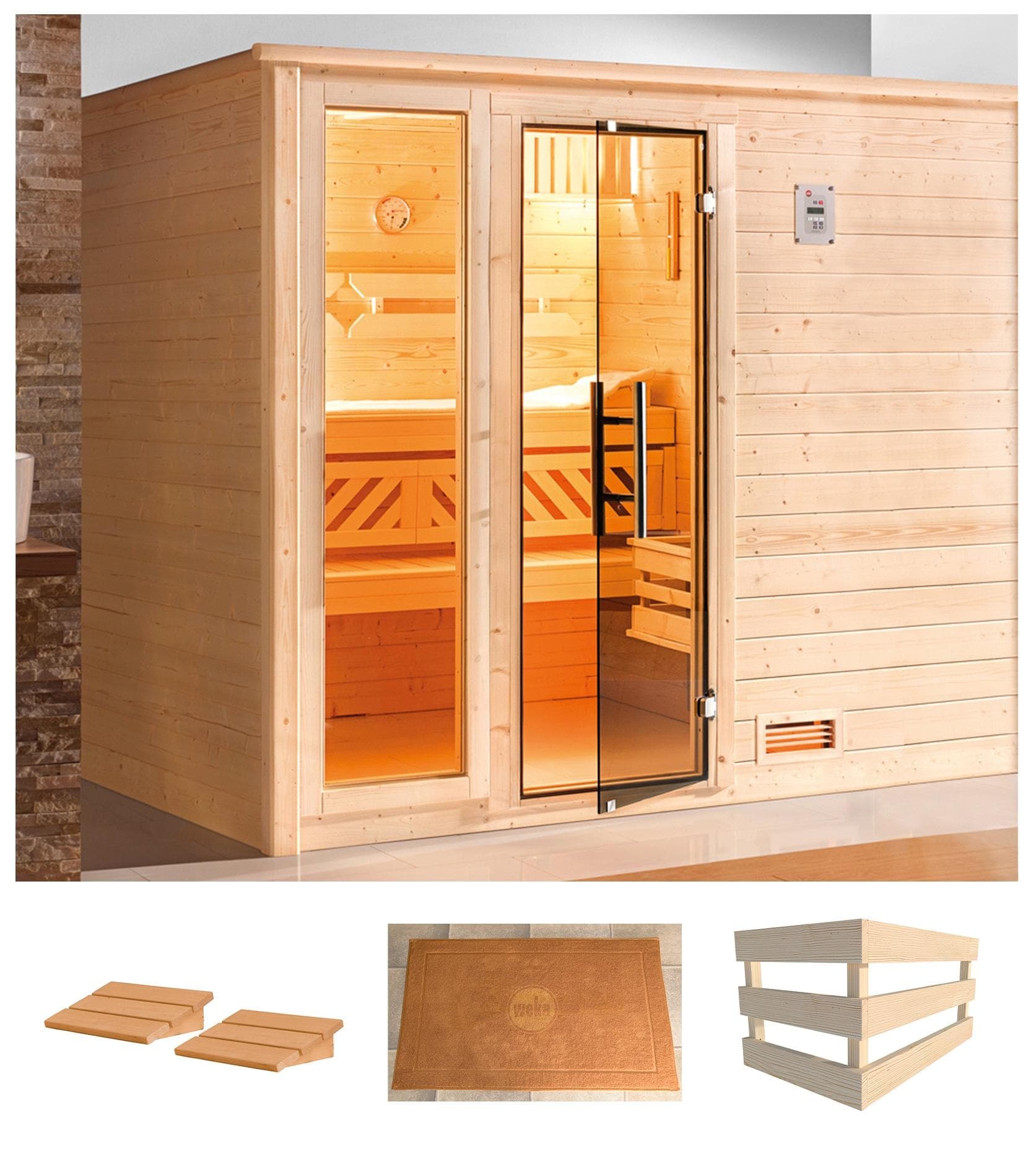 WEKA Bergen 3 Sauna Beige Blockbohlensystem 5 Personen