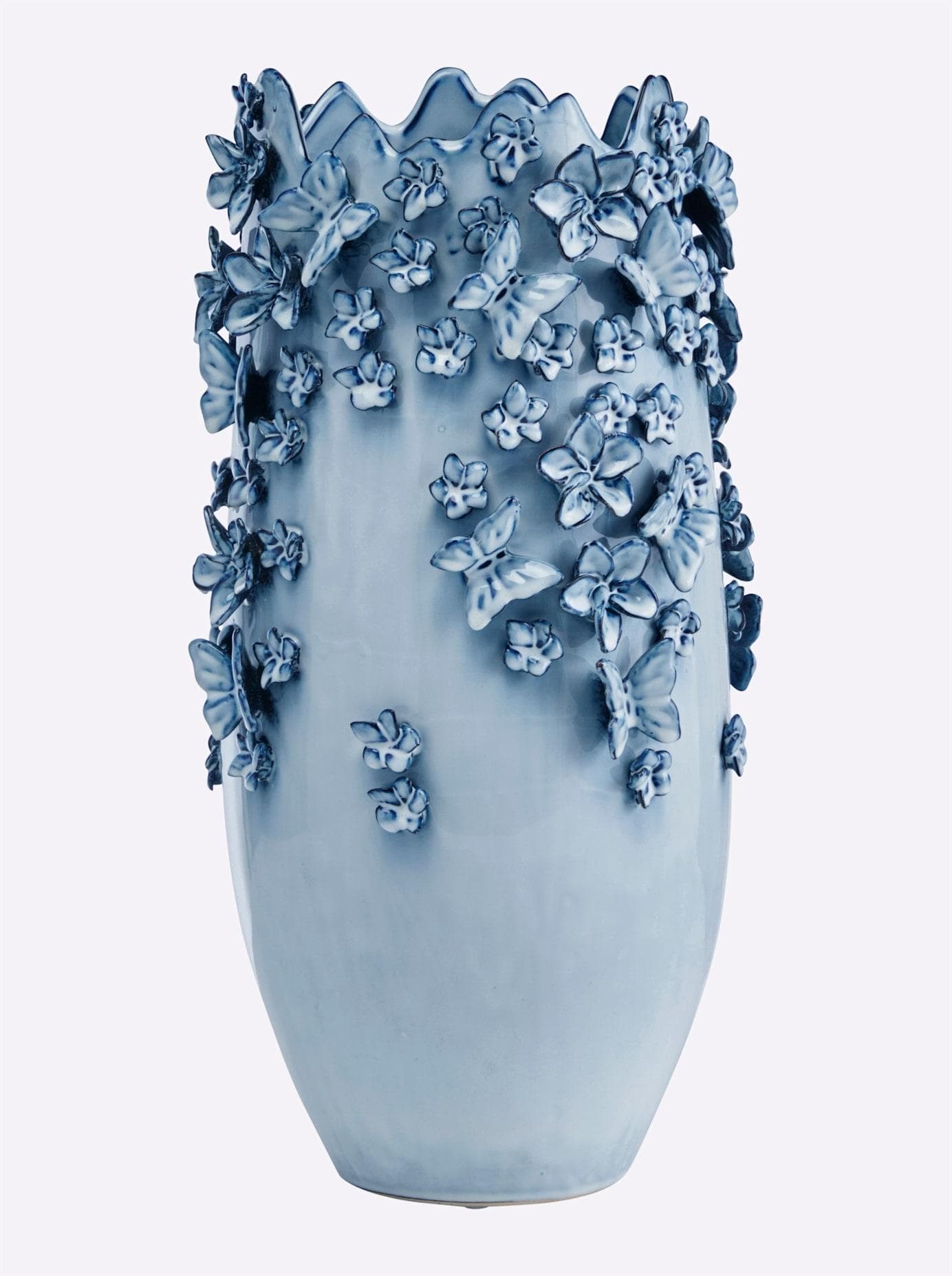 KARE Vase Butterflies Hellblau 50 cm Steinzeug