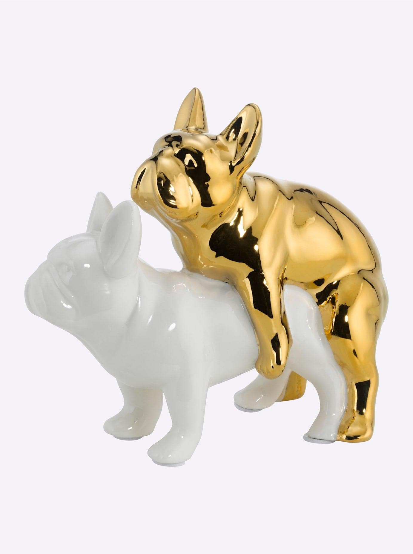 KARE DESIGN Dekofigur Love Dogs Gold Weiß Porzellan