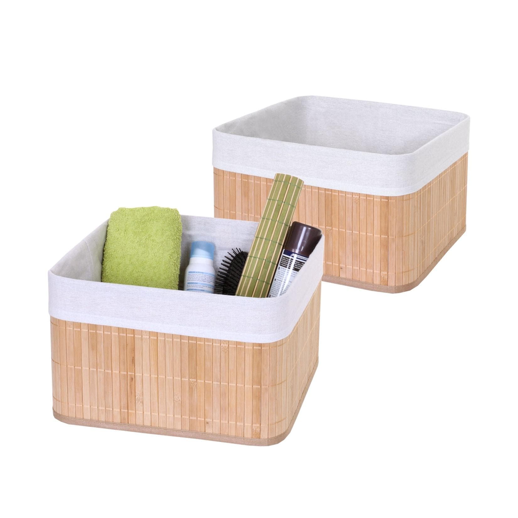 MCW Aufbewahrungsbox Beige Bambus Stoff Set 2er