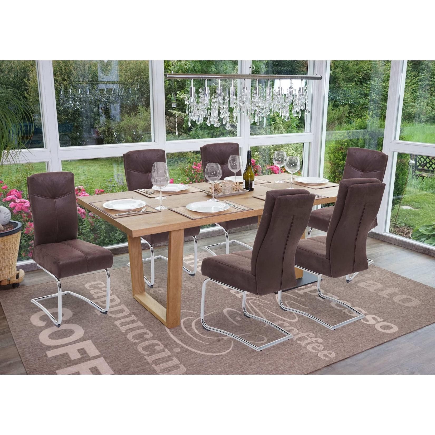 MCW 6er-Set Esszimmerstuhl Freischwinger Braun Wildleder-Optik