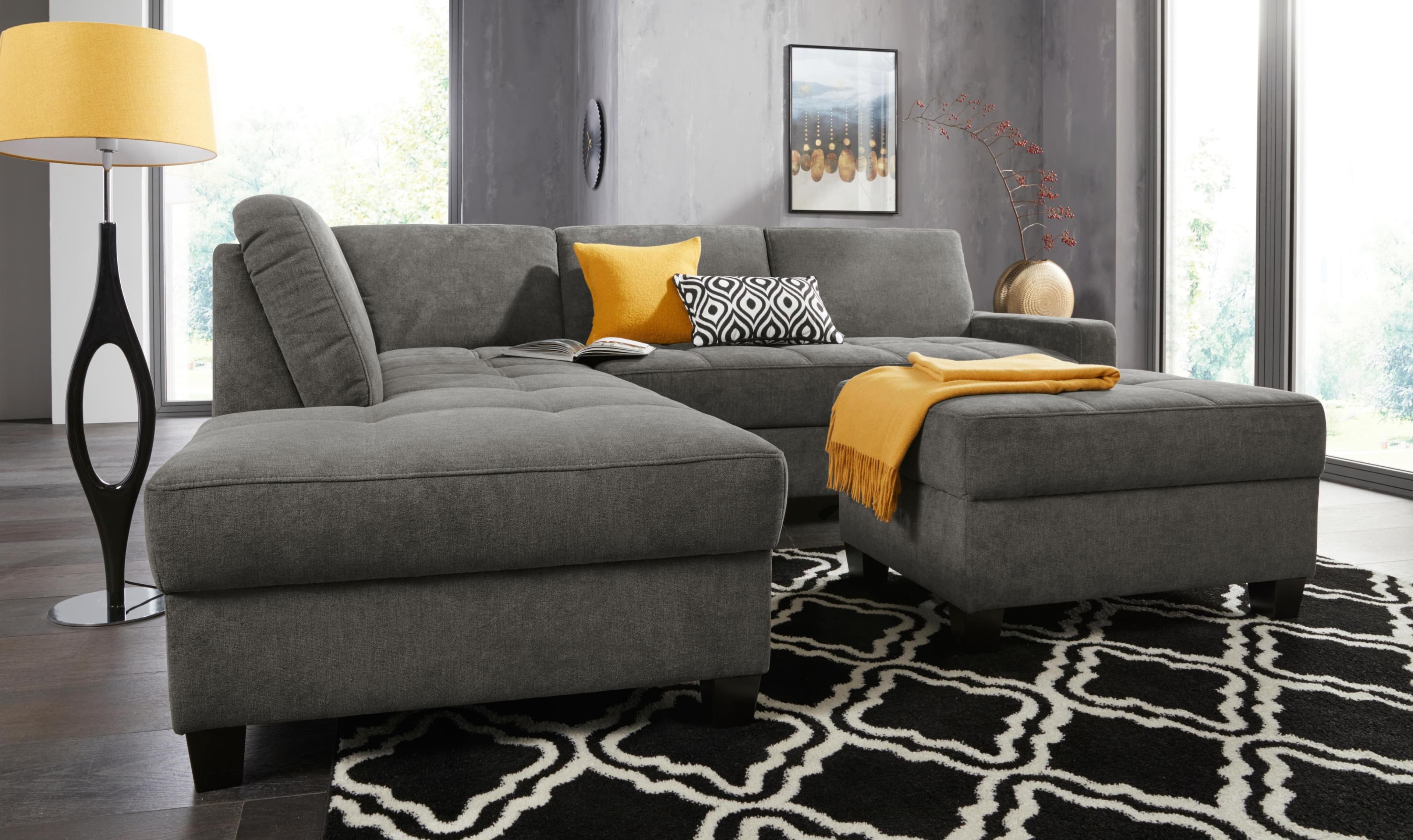 DOMO Collection Ecksofa Florentina Grau L-Form mit Kontrastnaht