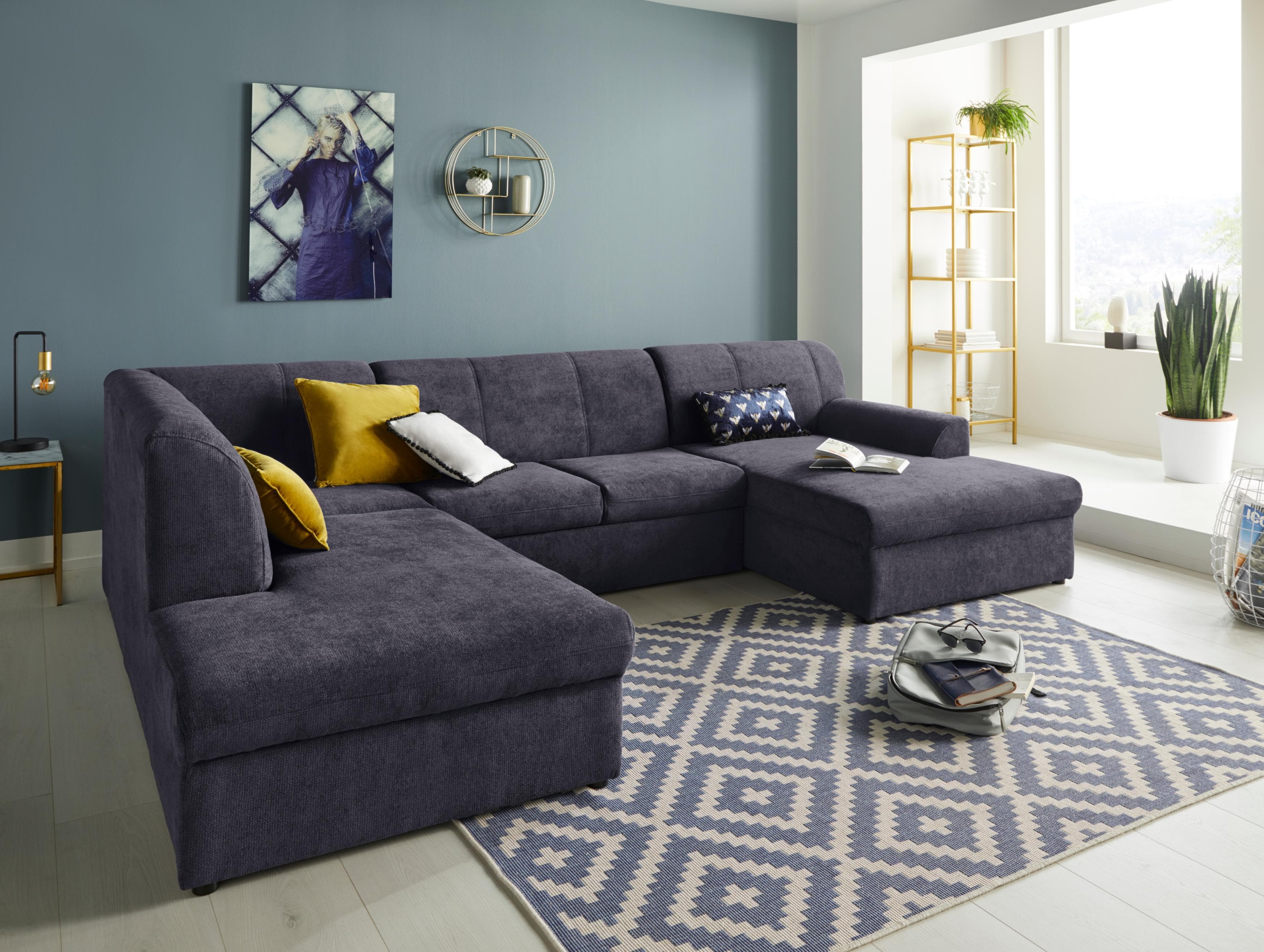 DOMO collection Wohnlandschaft Topper U-Form Blau Modern