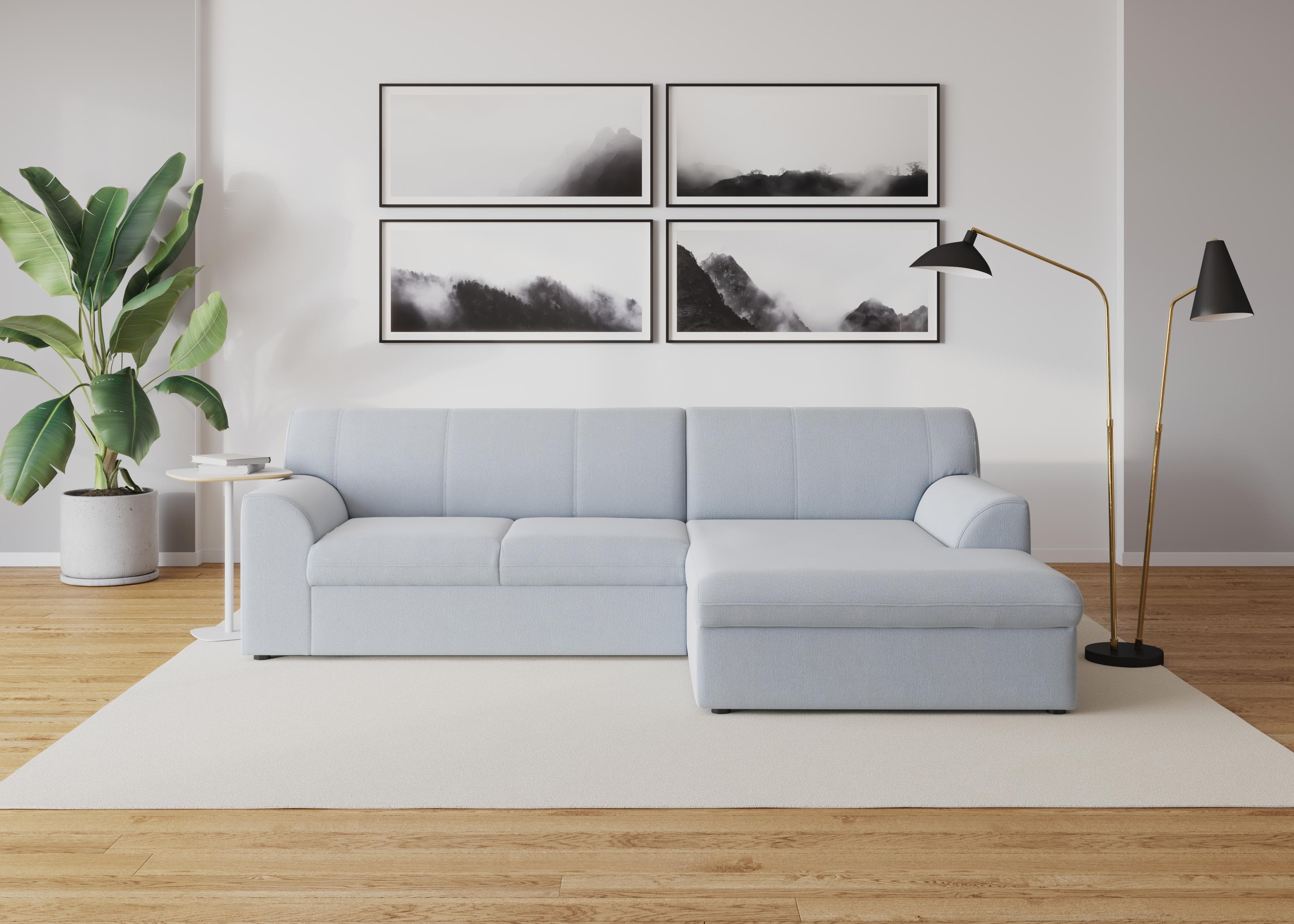 DOMO COLLECTION Ecksofa Topper L-Form Pastellblau Chenille