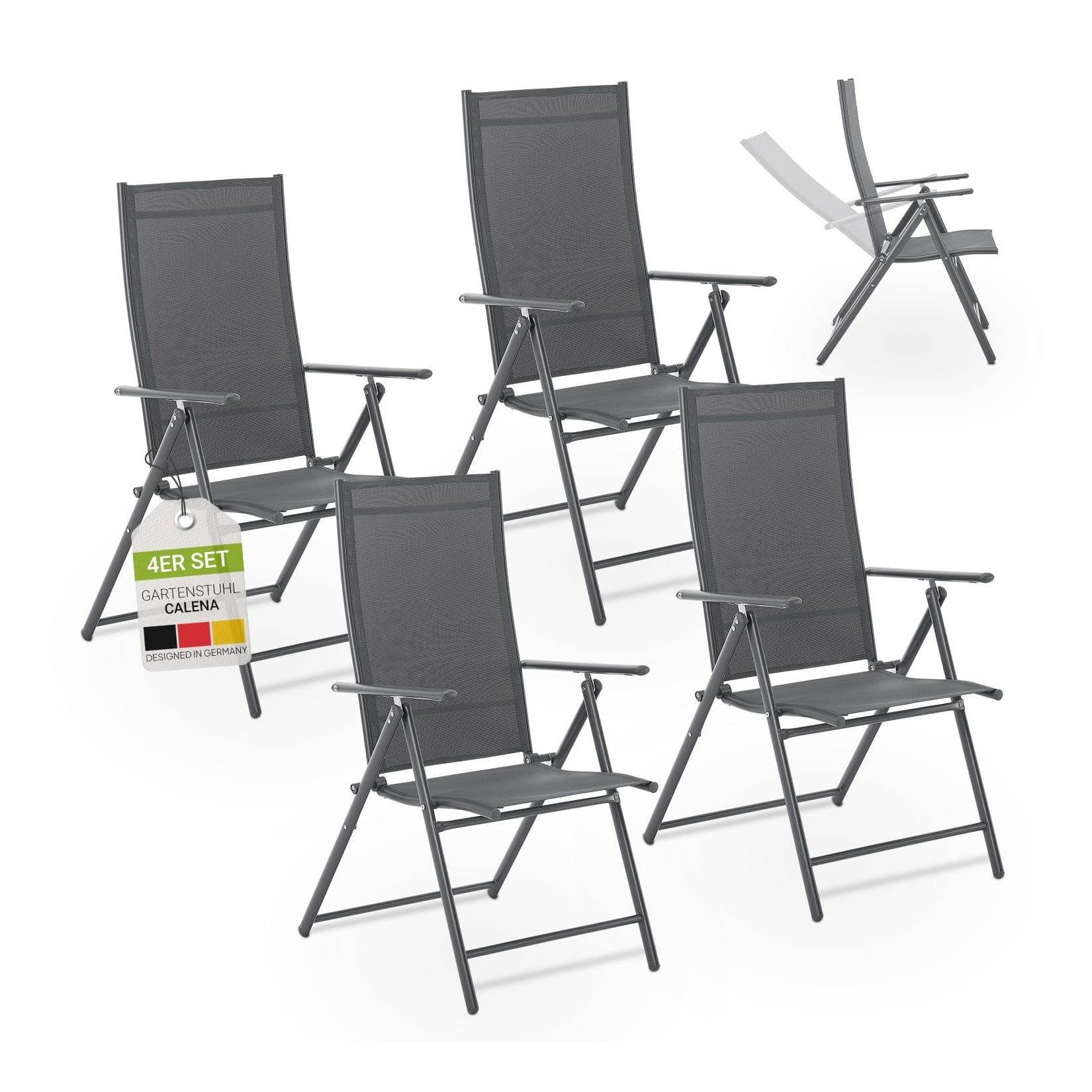 Juskys Gartenstuhl Calena 4er Set Anthrazit Klappbar Verstellbar