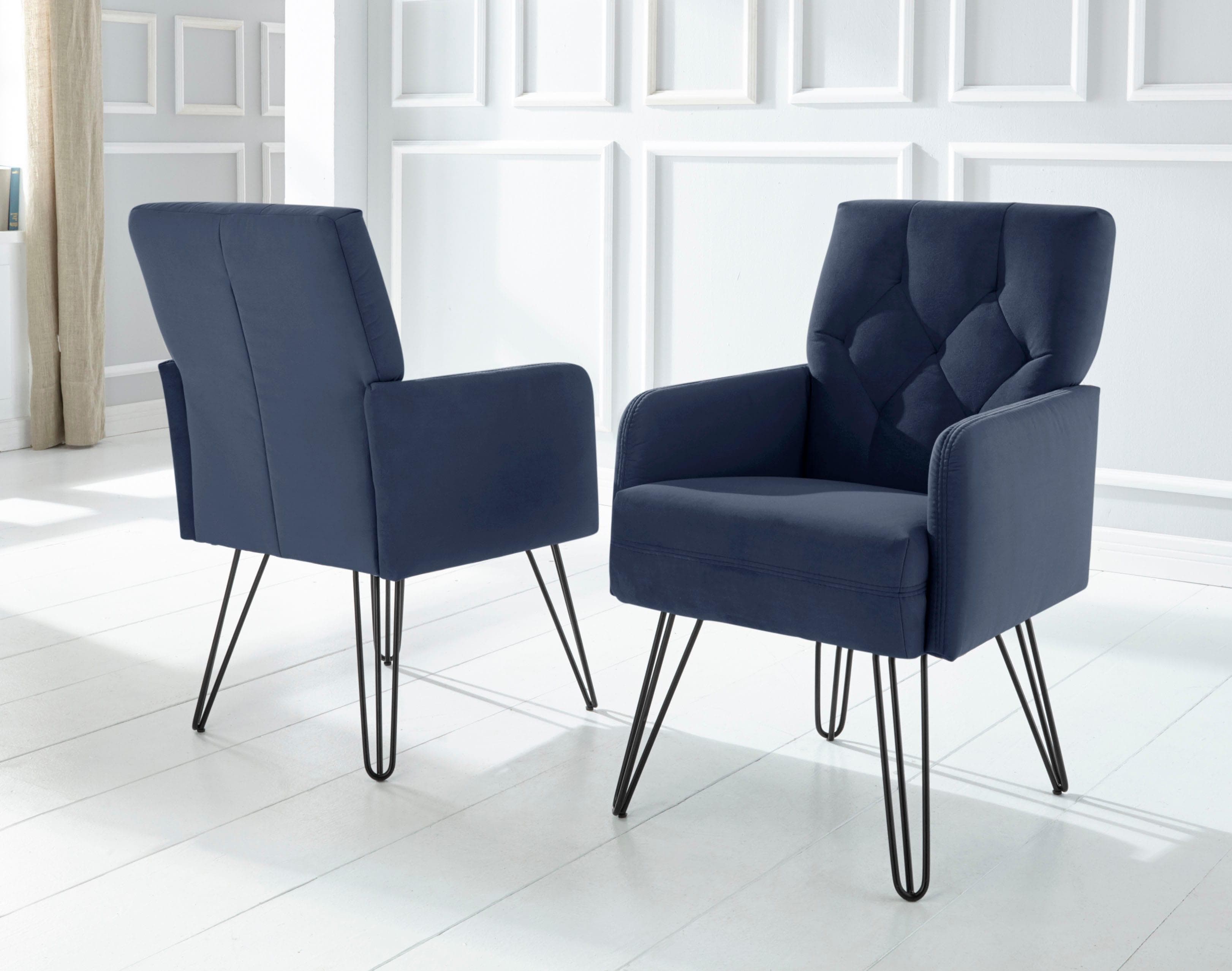 EXXPO Sessel Doppio Navy Samtvelours Designuntergestell