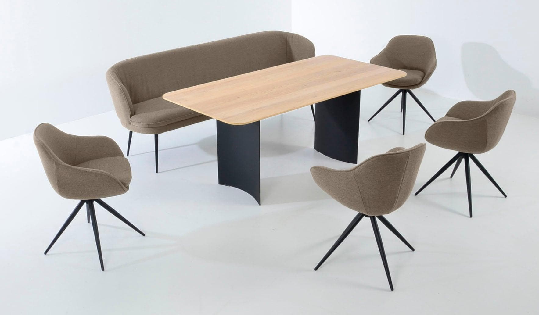 K+W Essgruppe ZOOM Beige 5-tlg. mit Bank & 4 Sesseln