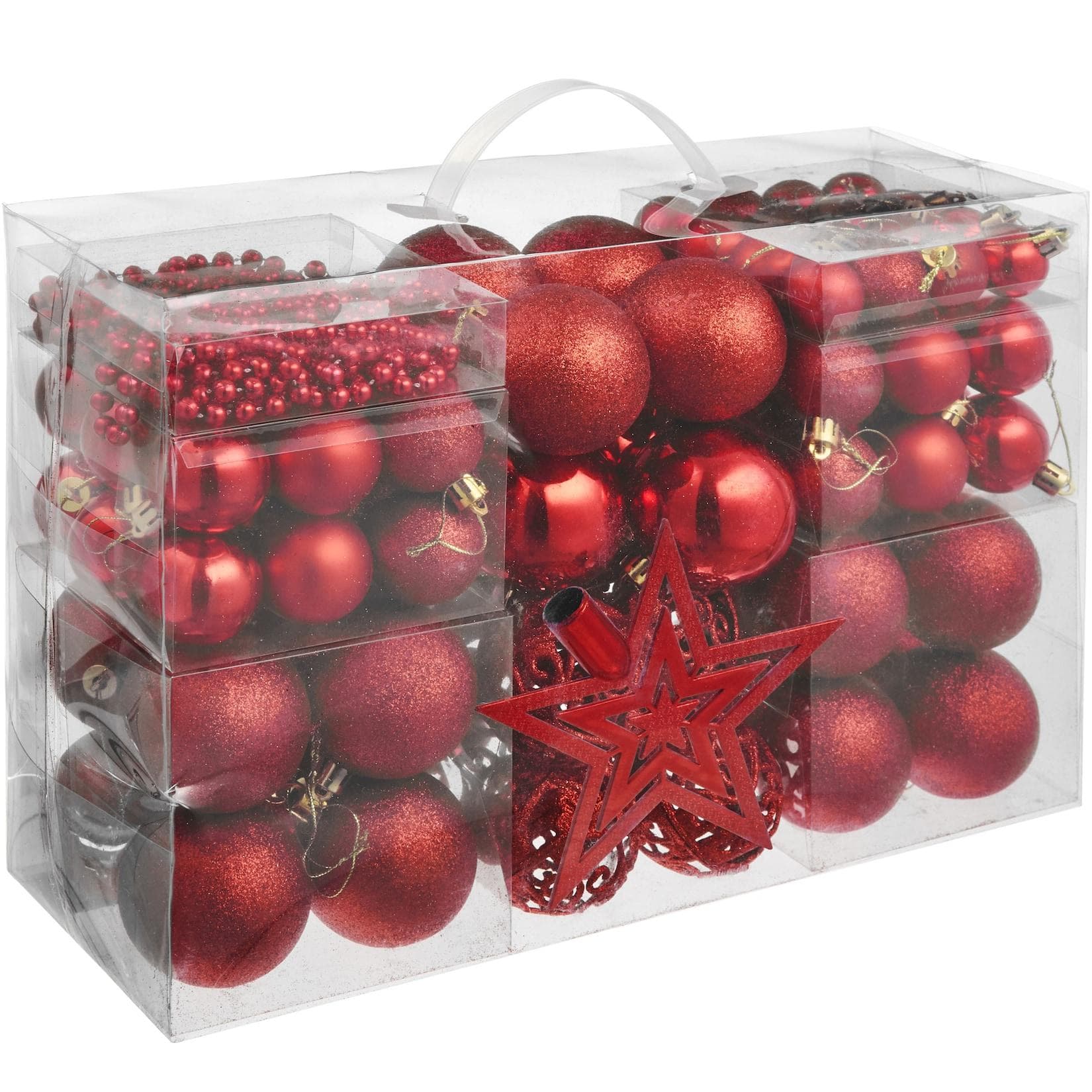 tectake Weihnachtskugeln 86-er Set Rot Matt Glänzend Glitzernd