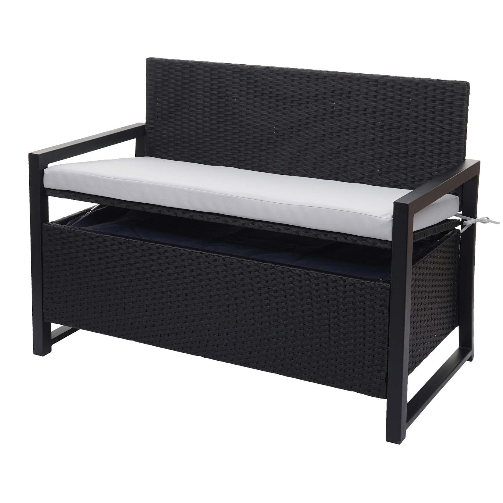 MCW Poly-Rattan 2er Sitzbank Anthrazit mit Staufach und Kissen