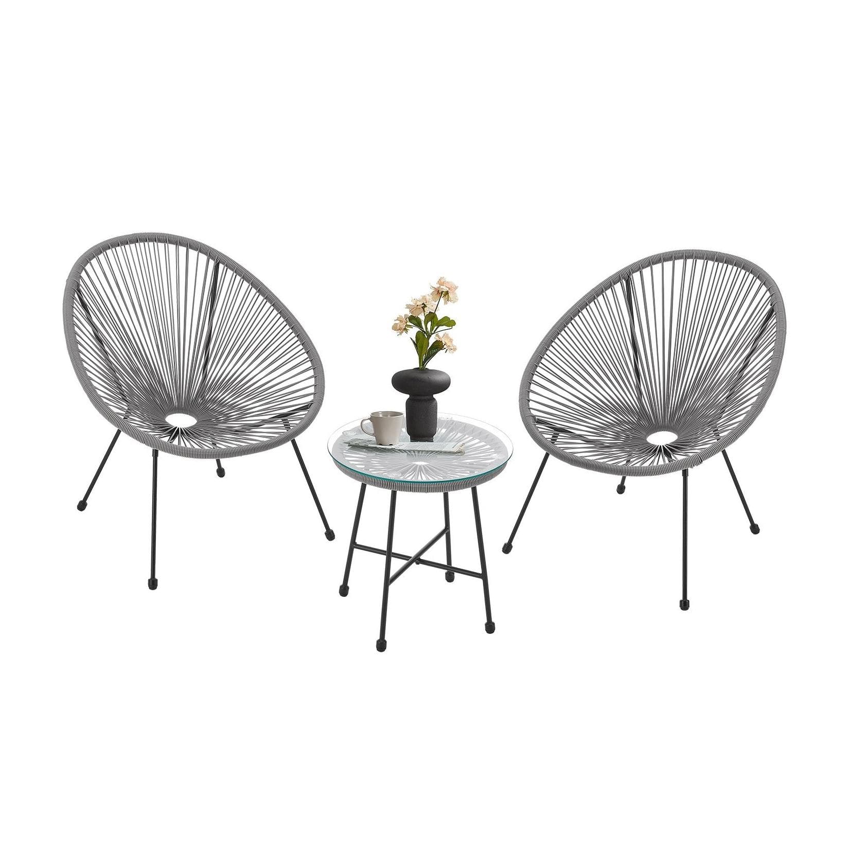 Juskys Balkonset Ostana 3-teilig Grau Schwarz Polyrattan