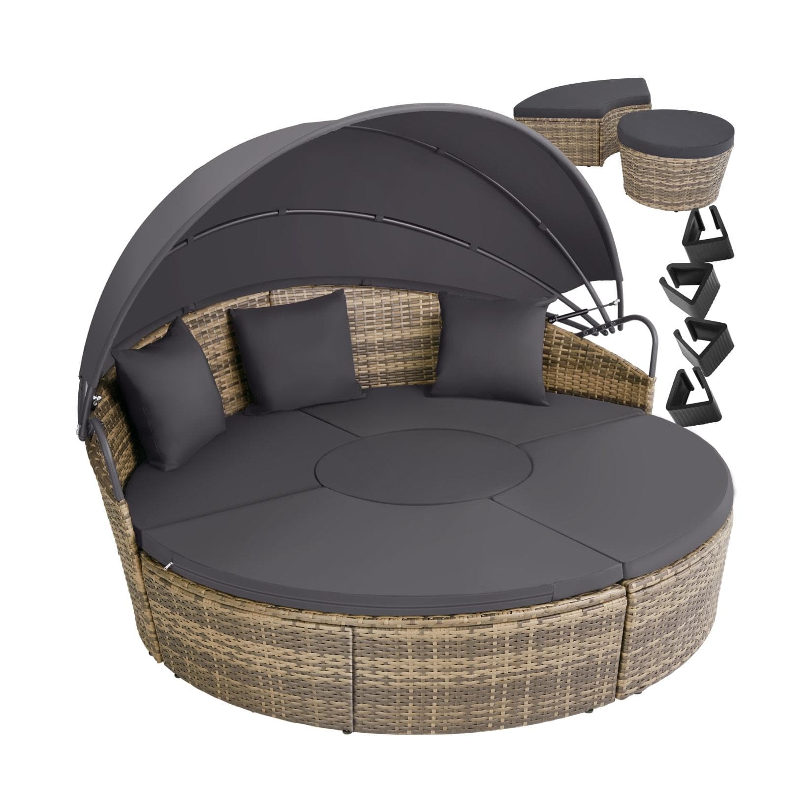 tectake Rattan Sonneninsel Santorin mit klappbarem Sonnendach