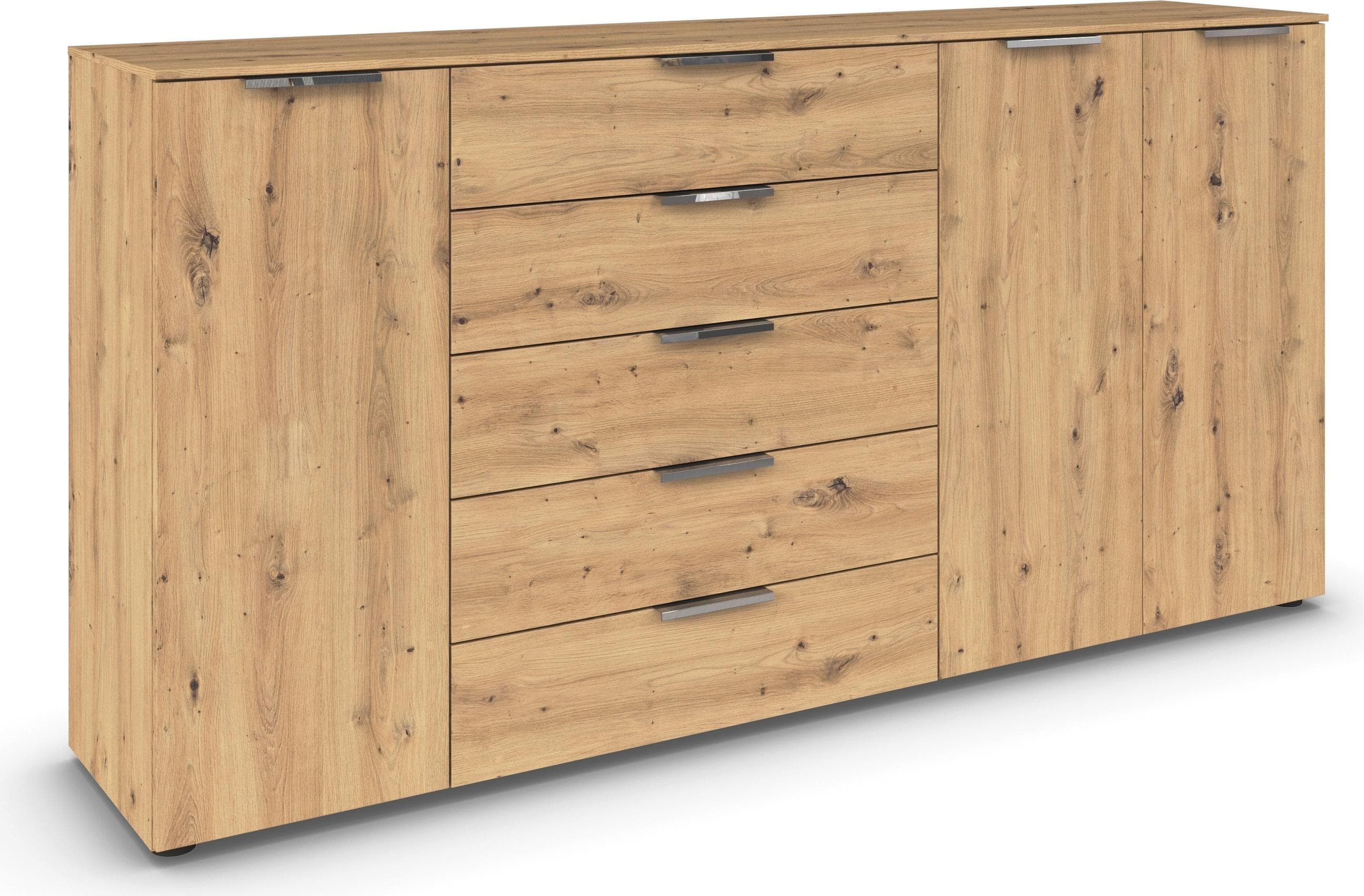 Rauch Kommode FLIPP 3-türig mit 5 Schubladen Soft-Close Eiche Artisan