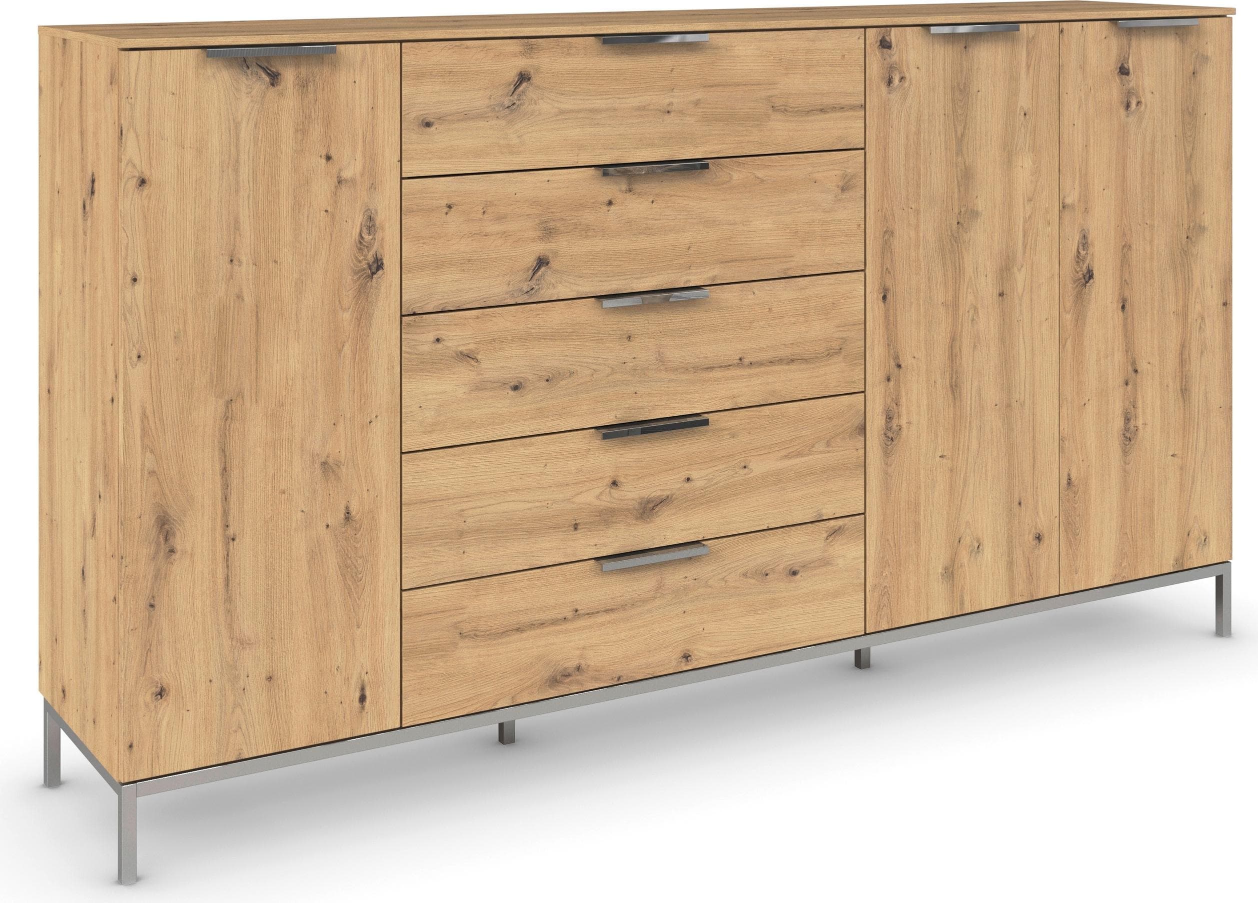 Rauch Kombikommode FLIPP 3-türig 5 Schubladen Eiche Artisan Braun