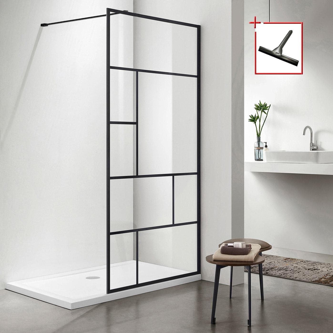 WELLTIME Walk-in-Dusche Tetra Schwarz Glas 80x190cm