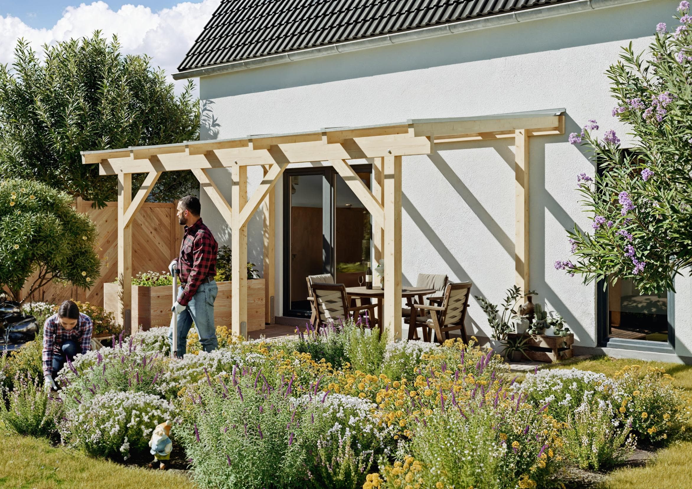 Terrassendach KONIFERA Fulu Beige Fichtenholz Polycarbonat