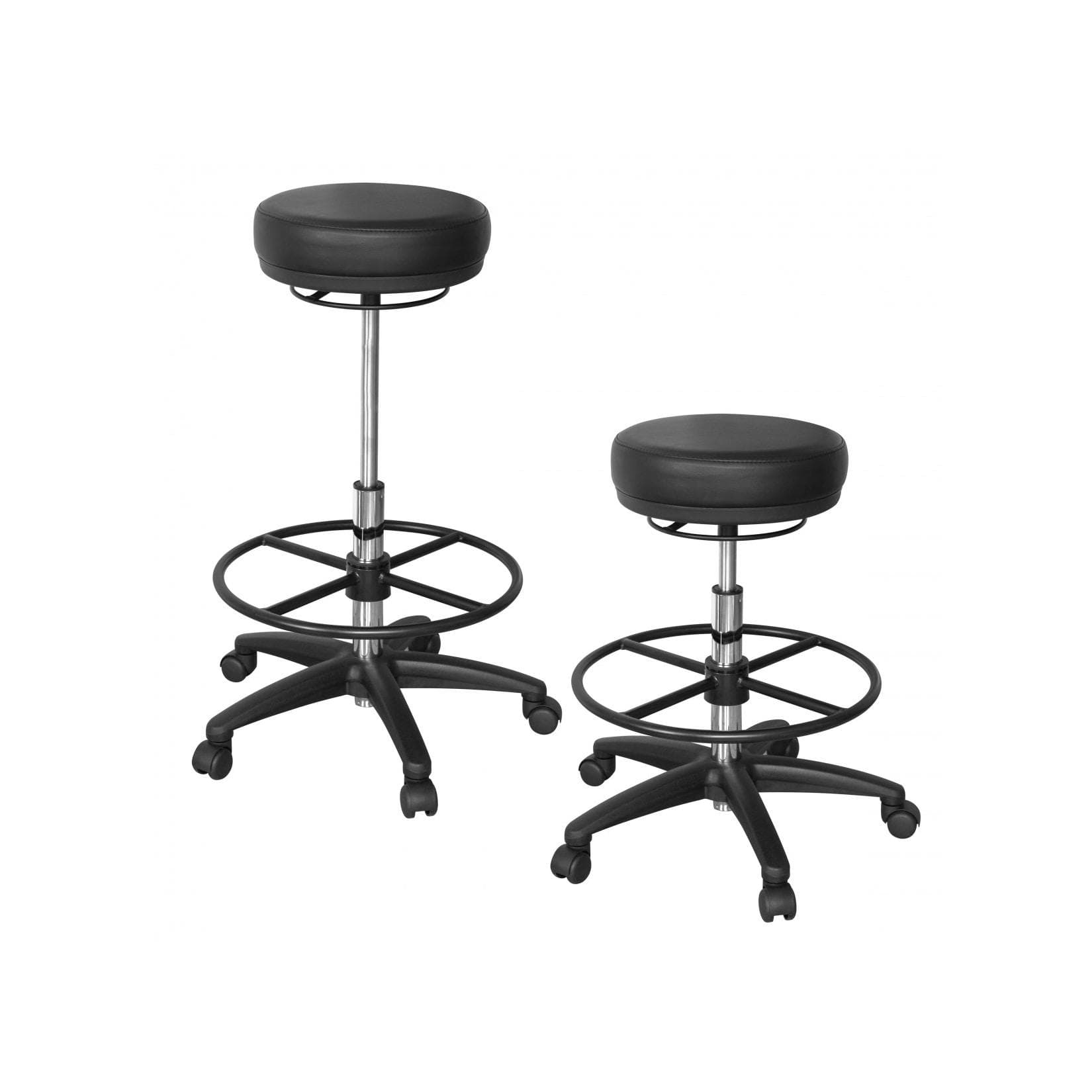 FINEBUY Arbeitshocker FB42086 Kunstleder Schwarz mit Rollen und Fußablage