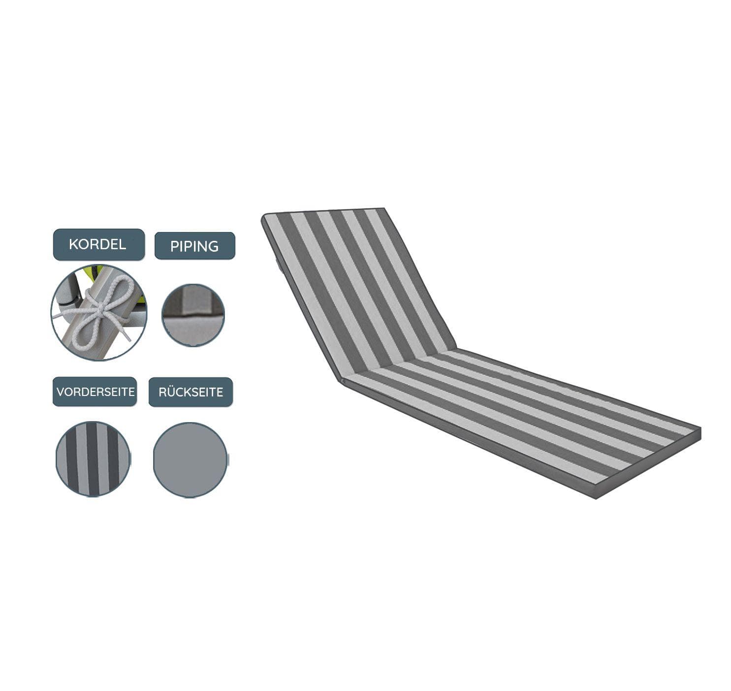 Sansibar Sylt Liegenauflage Sansibar Garden Dream Wendeauflage Grau Olefin