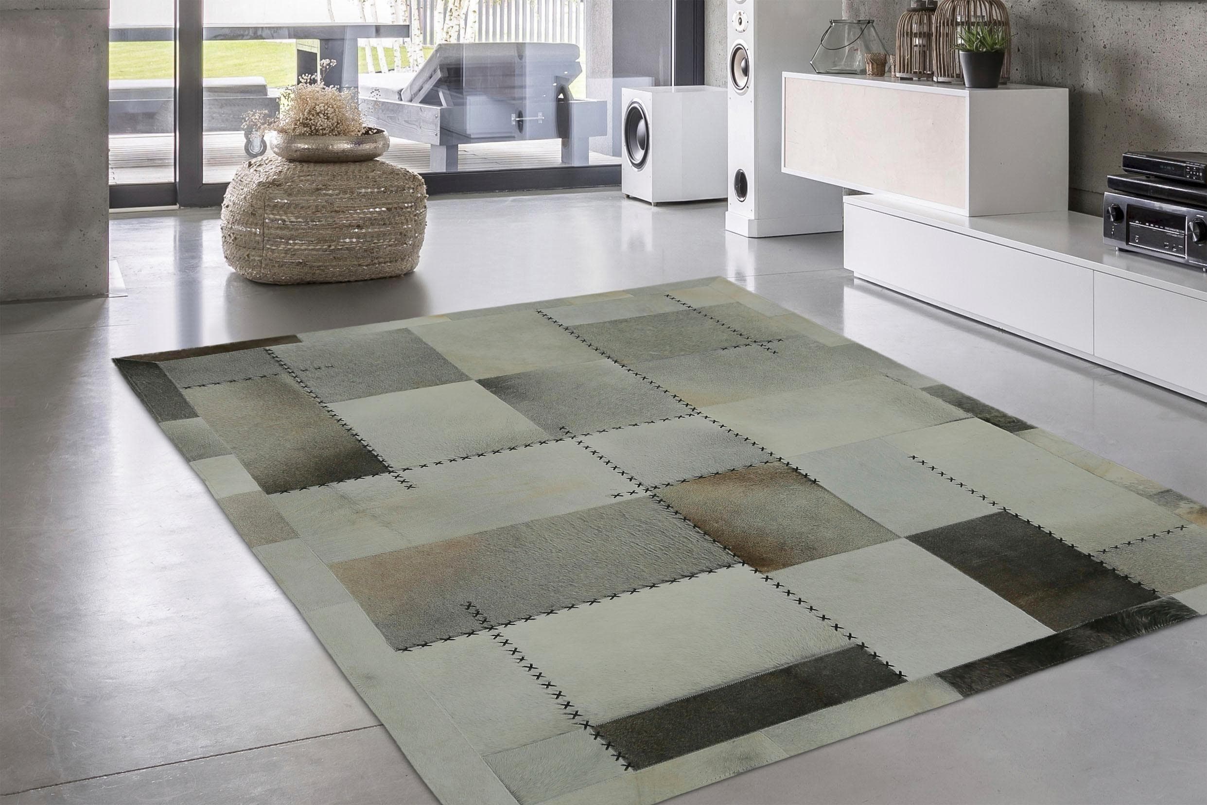 CALO-DELUXE Lederteppich Grau Modern Leder