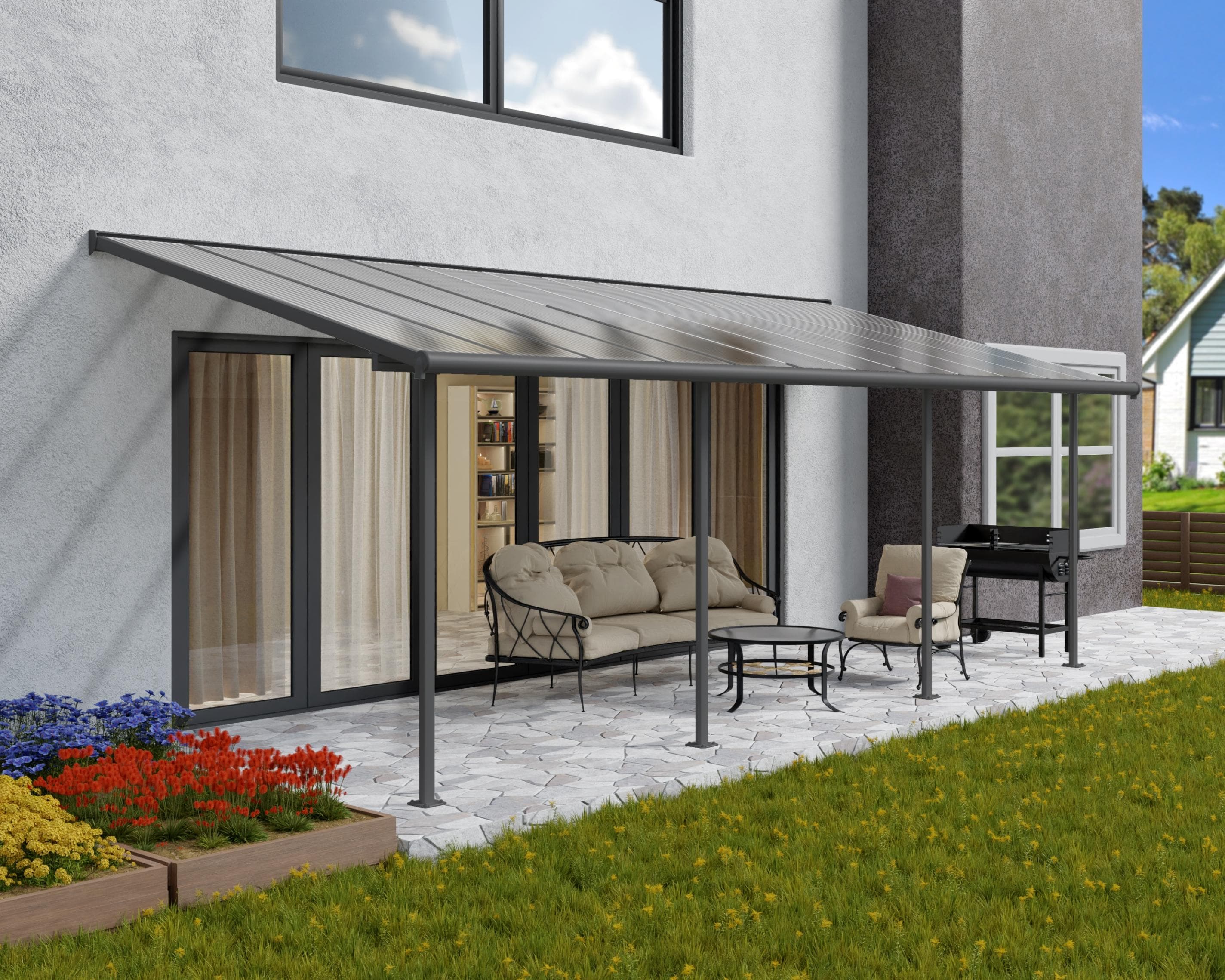 PALRAM Canopia Sierra Alu Terrassenüberdachung Polycarbonat 3X7.5 m Grau