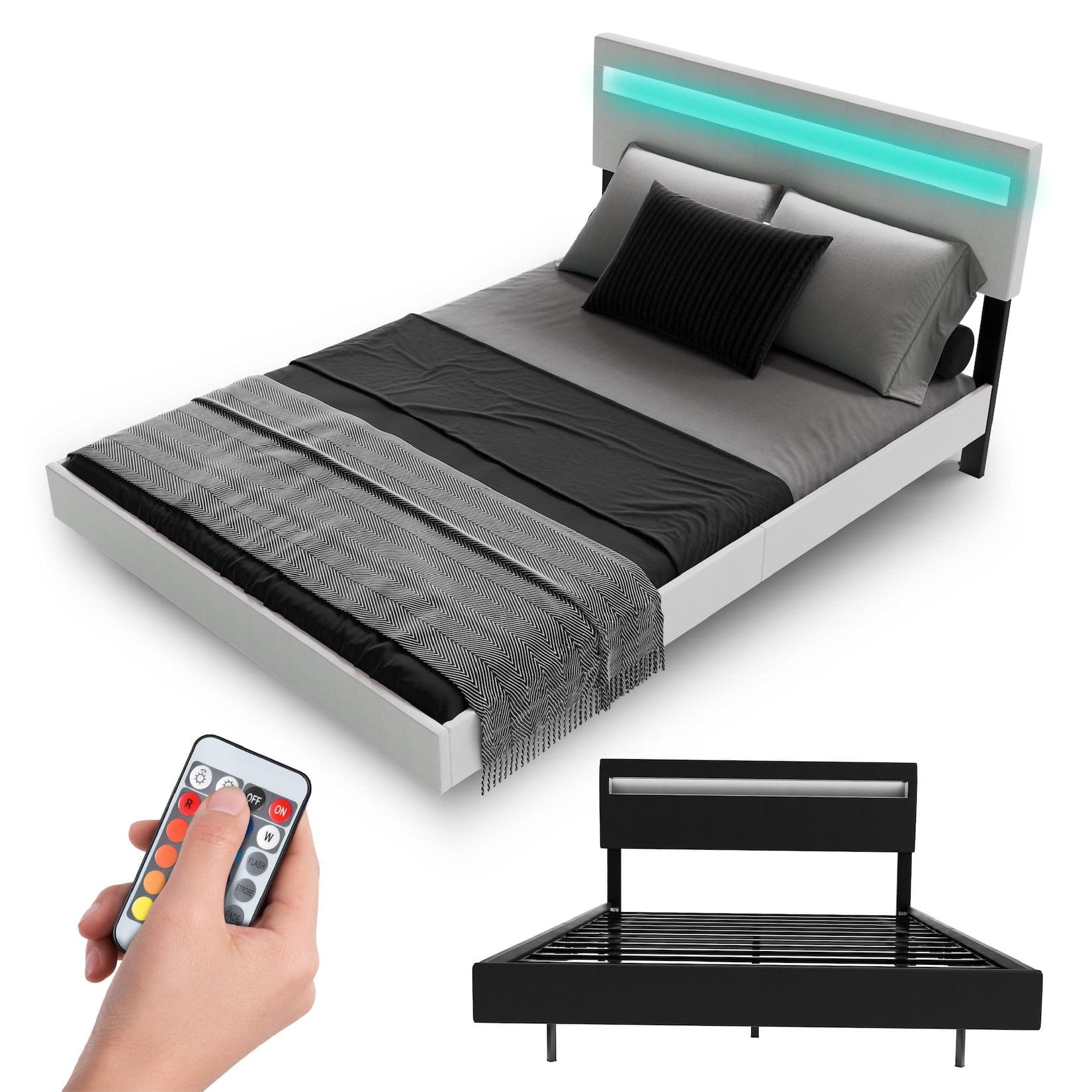 Juskys Schwebebett Lissabon Weiß mit LED-Beleuchtung