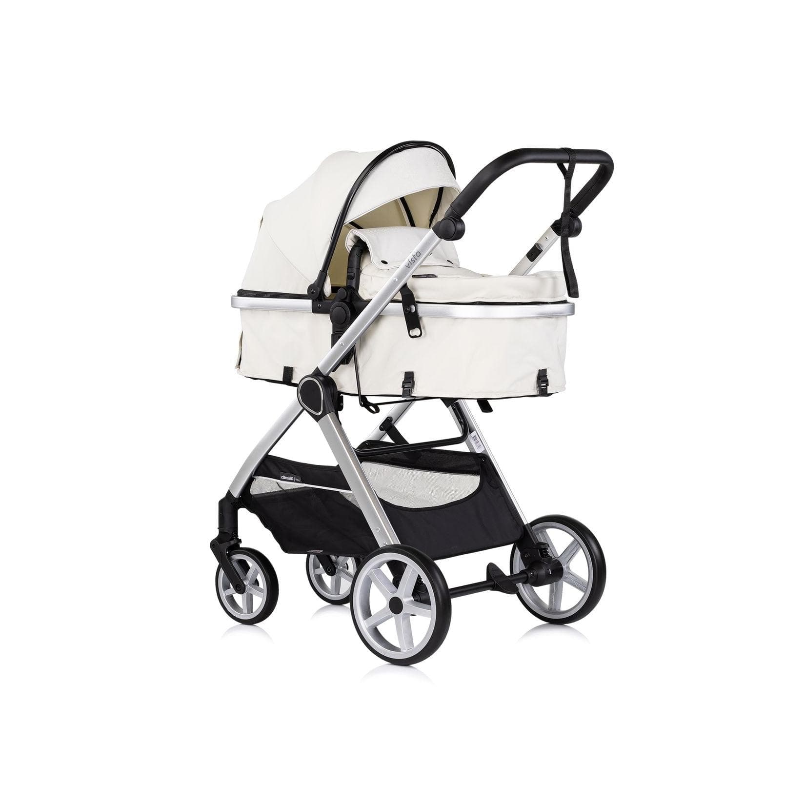 Chipolino Kombikinderwagen 2 in 1 Vista Wickeltasche, Fußabdeckung, Korb, Gurt Weiß