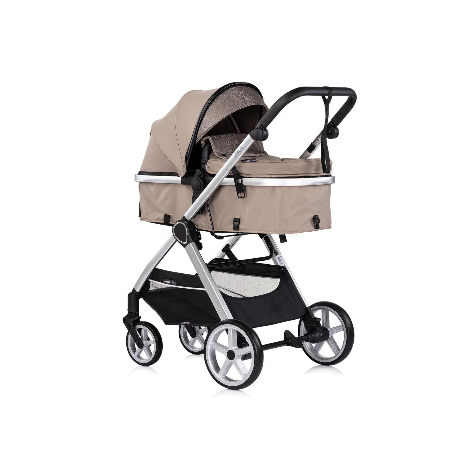 Chipolino Kombikinderwagen 2 in 1 Vista Wickeltasche, Fußabdeckung, Korb, Gurt Beige