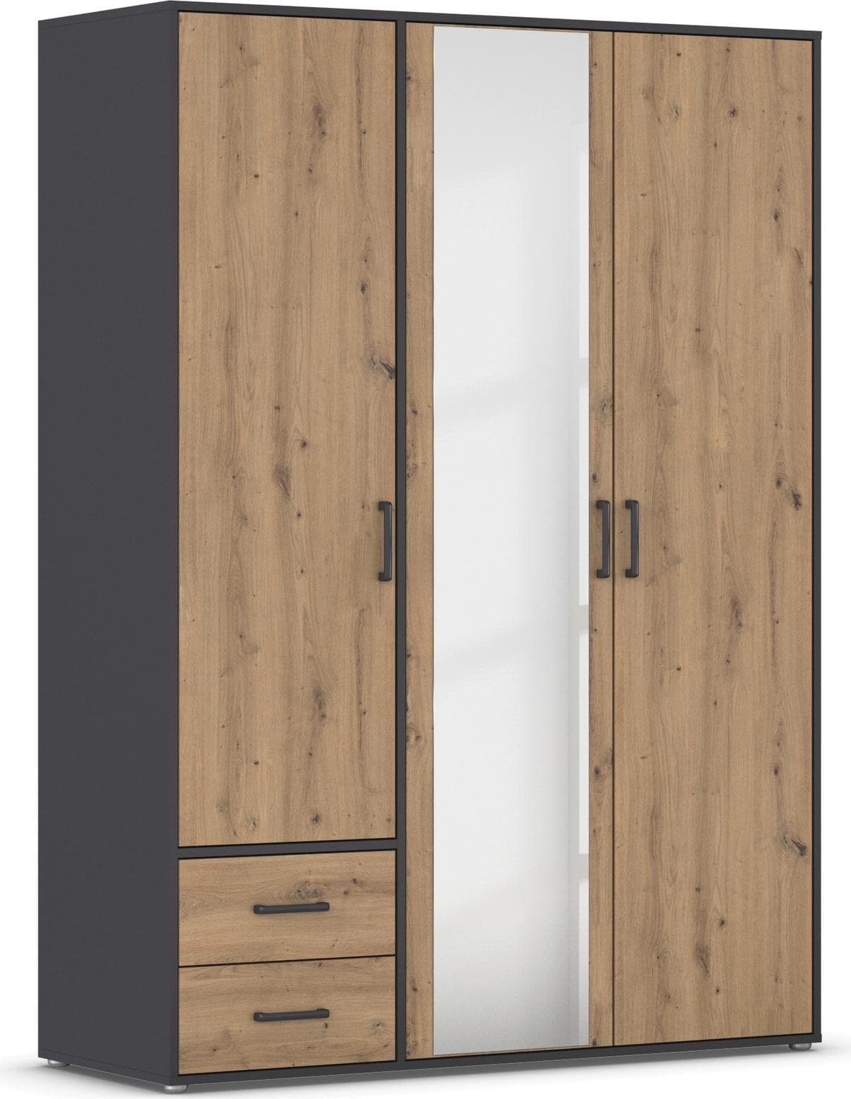 Rauch Drehtürenschrank Voyager Grau Eiche Artisan mit Schubkästen