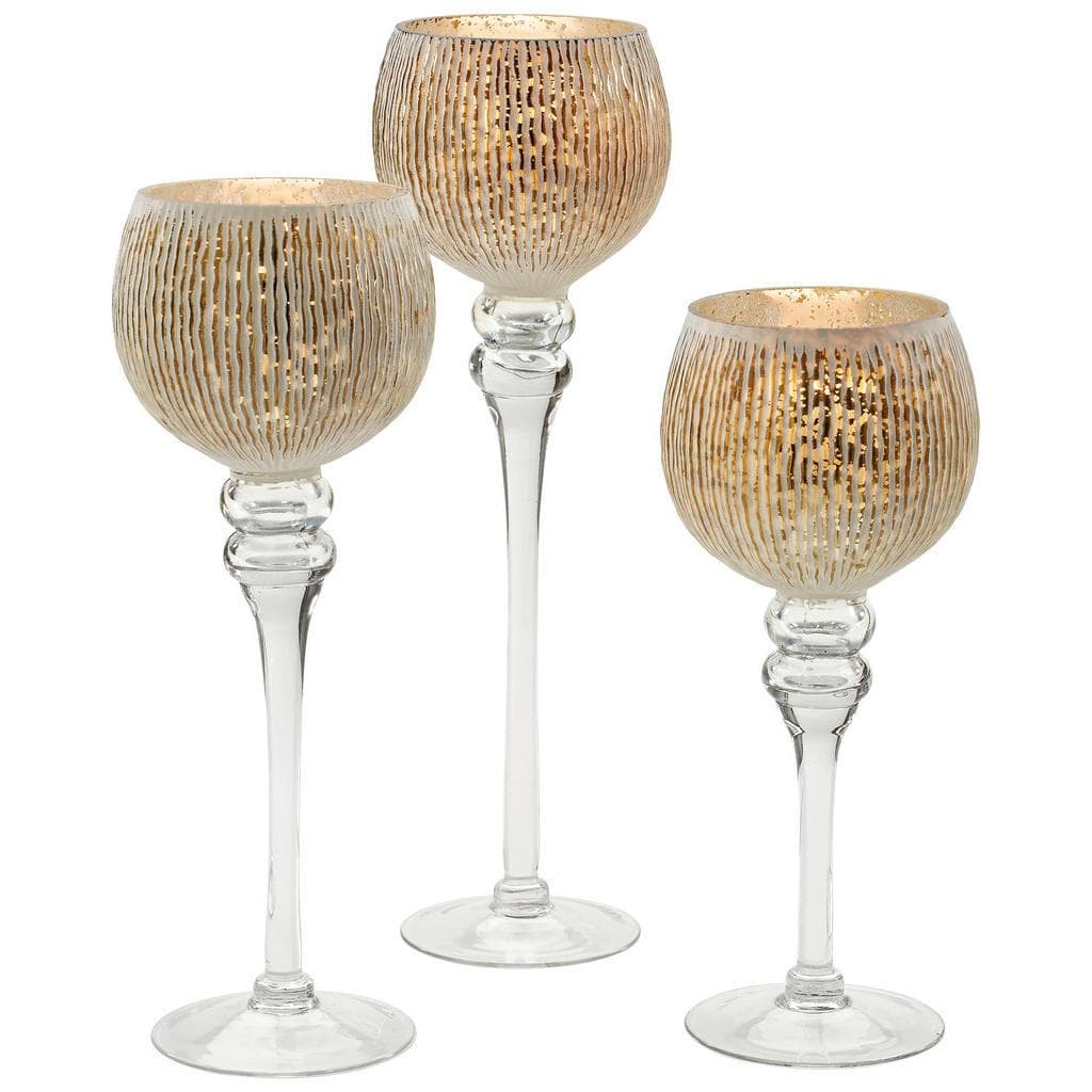 Teelichthalter-Set 3-tlg. Weiß, Gold, Transparent, Glas, Dekoration, Kerzen & Zubehör, Teelichthalter