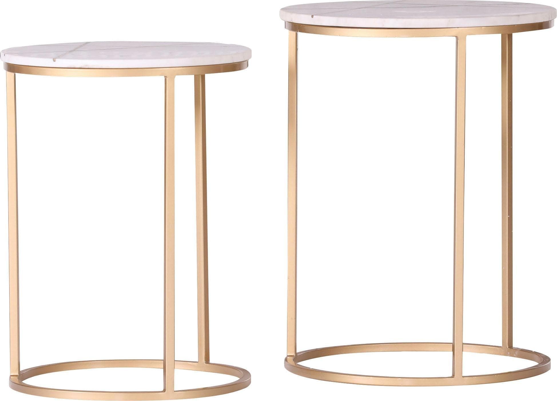 Beistelltisch LEONIQUE Menton 2er-Set Weiß/Gold Marmor Metall