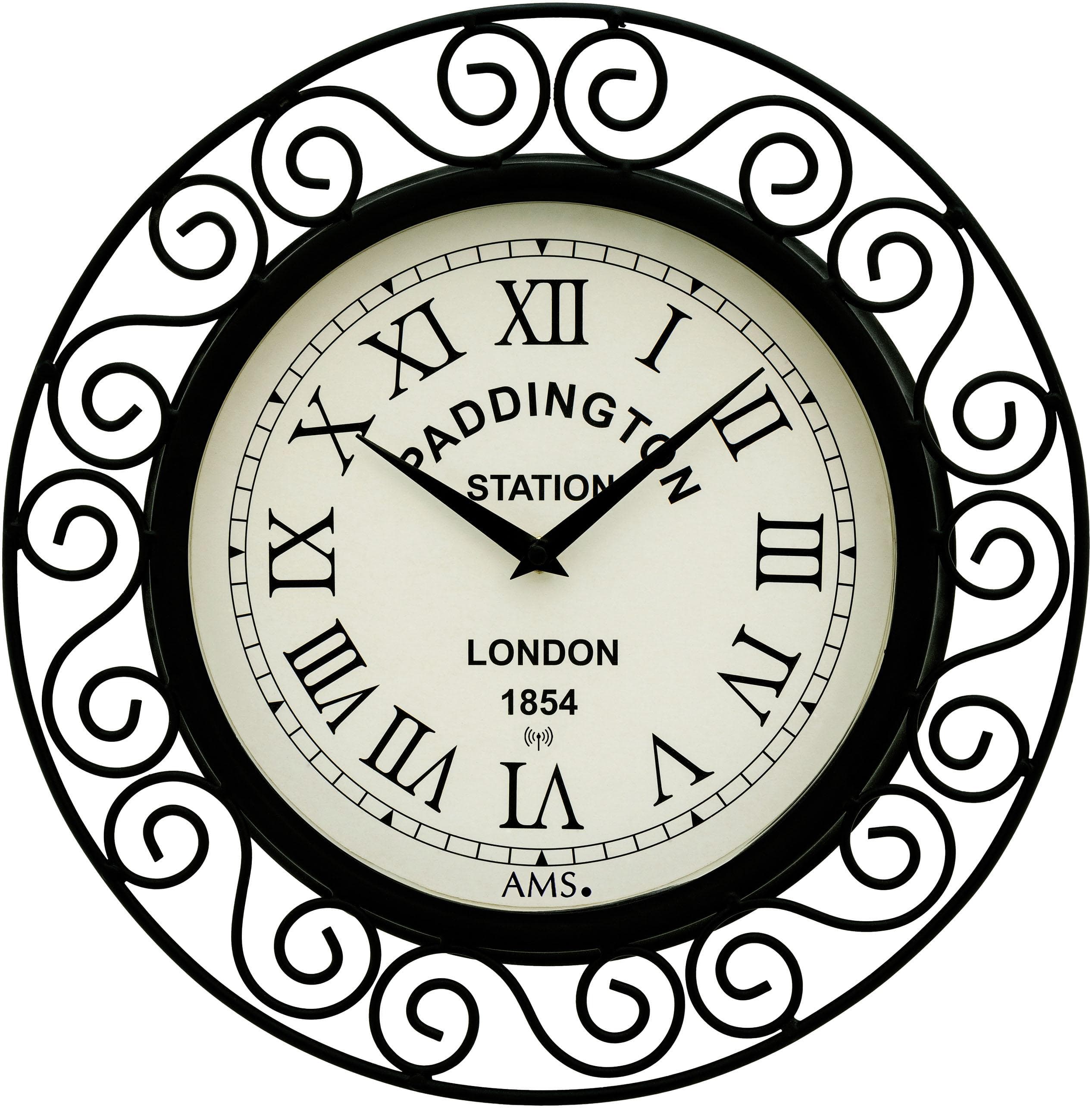 AMS Funkwanduhr Schwarz Quarzuhr Analog 30cm Mineralglas