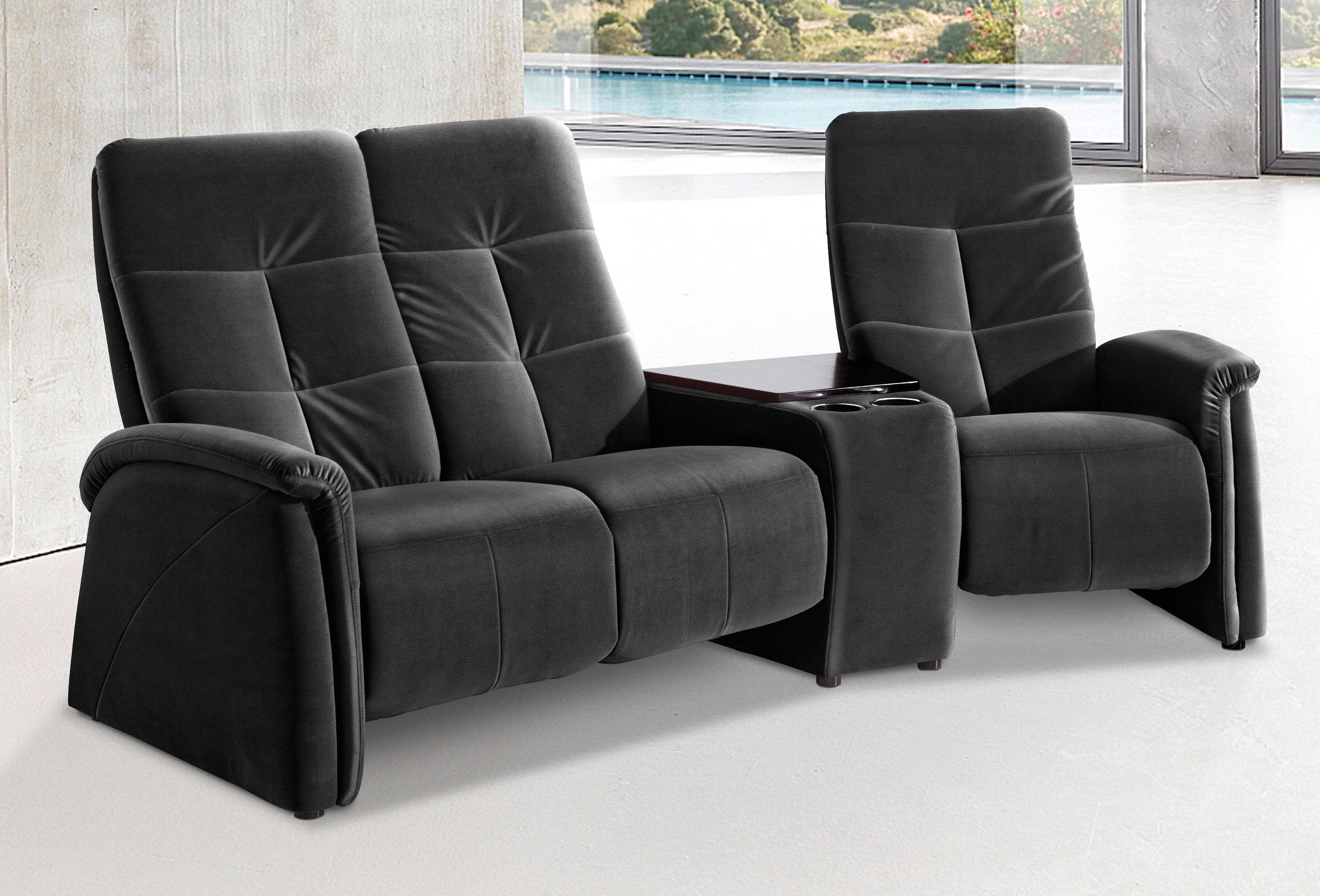 EXXPO Tivoli Kinosofa 3-Sitzer Schwarz mit Relaxfunktion & Tischablage