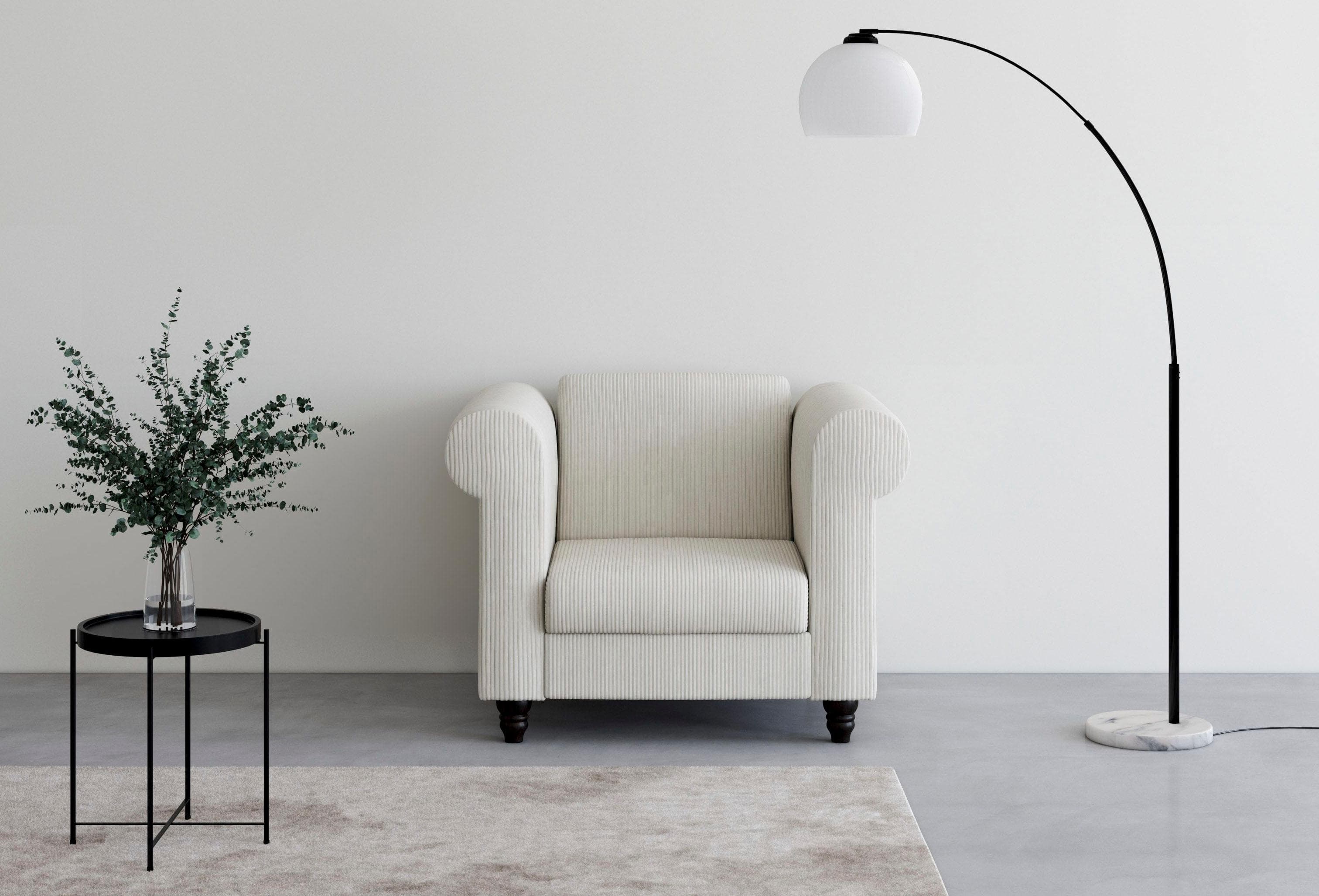 Breitcord Chesterfield Sessel mit 3-fach verstellbarer Rückenlehne