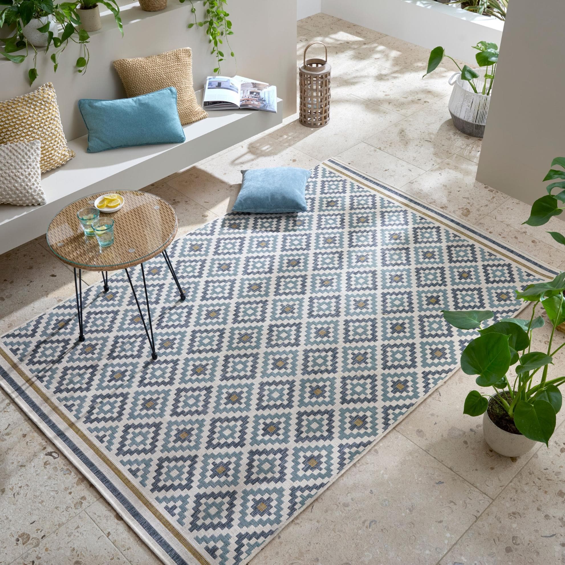 FLAIR RUGS Zia Trellis Indoor Outdoor-Teppich Blau
