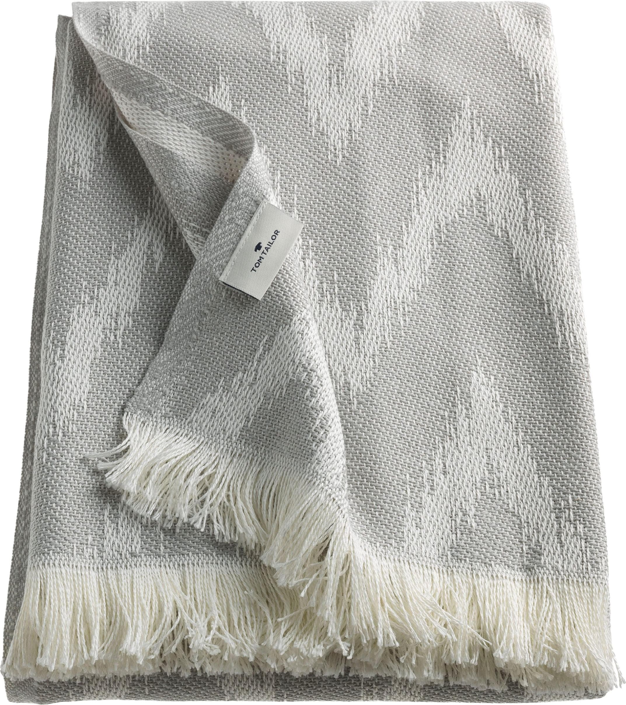 TOM TAILOR Wohndecke Zig Zag Grau Zackenmuster mit Fransen