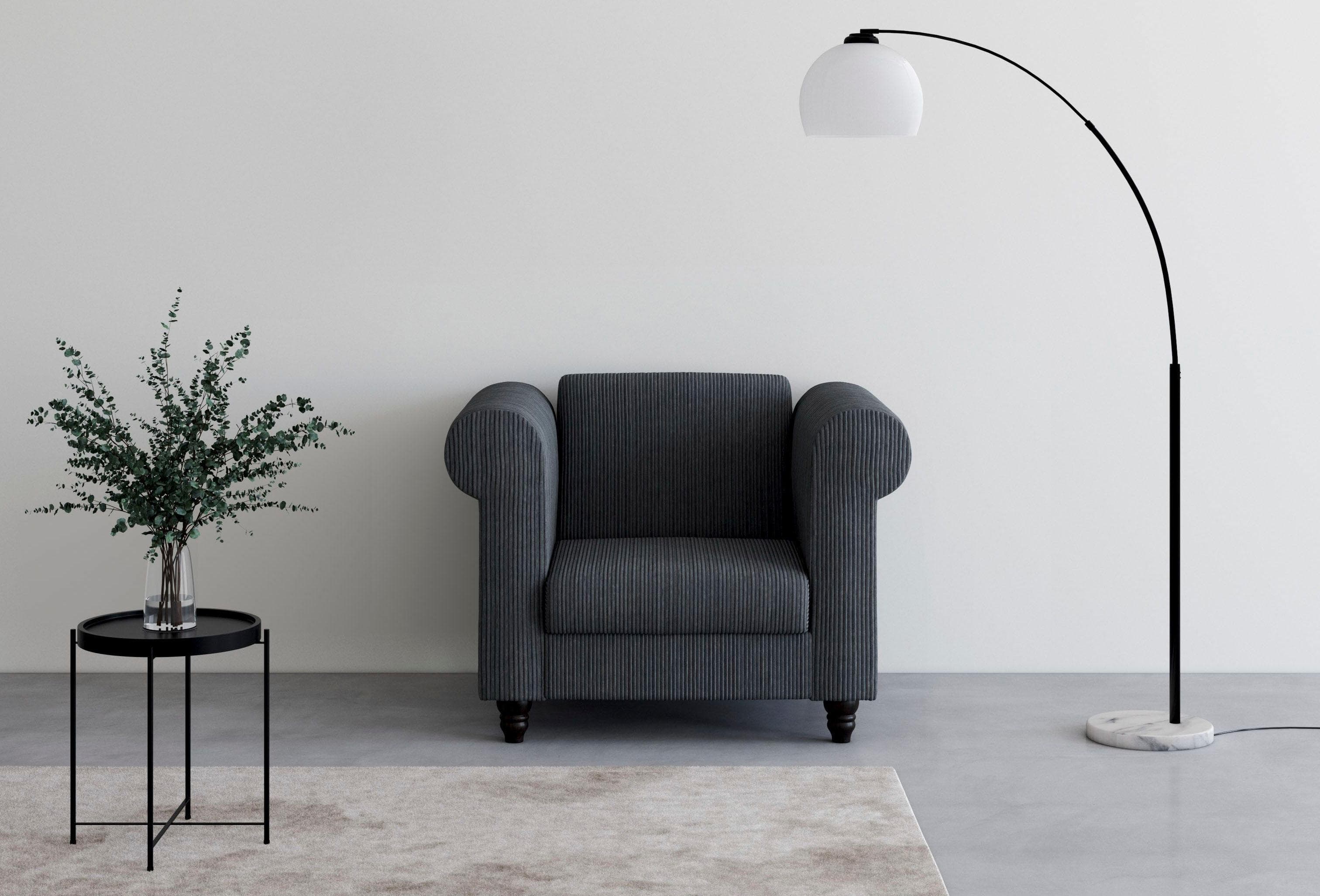 Breitcord Chesterfield Sessel mit 3-fach verstellbarer Rückenlehne