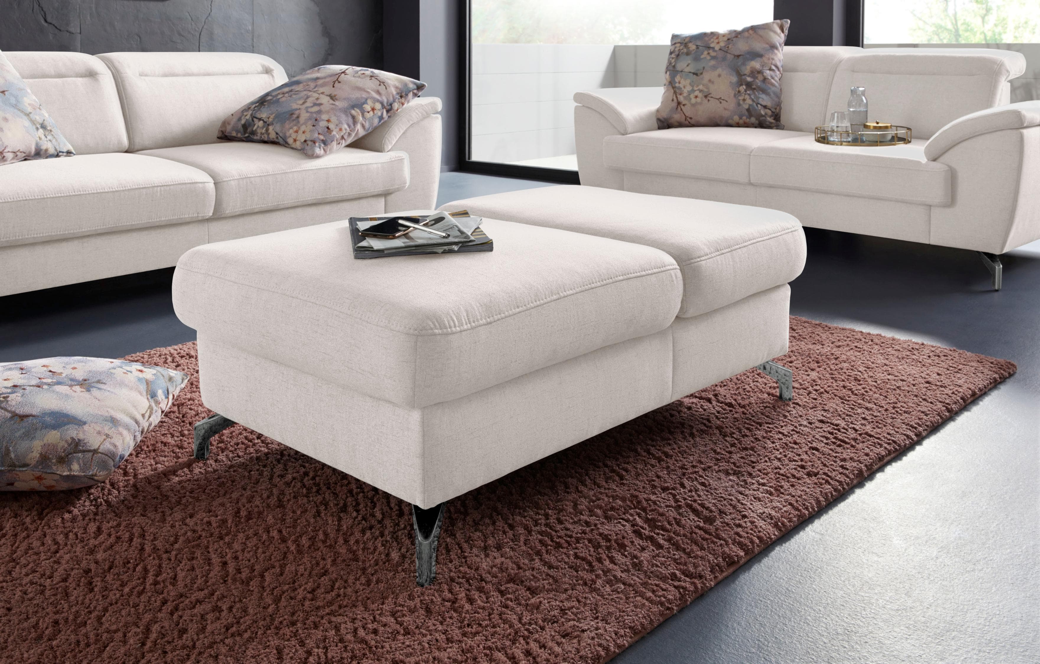 SIT & MORE Hocker Percy Beige Linen mit Klappfunktion