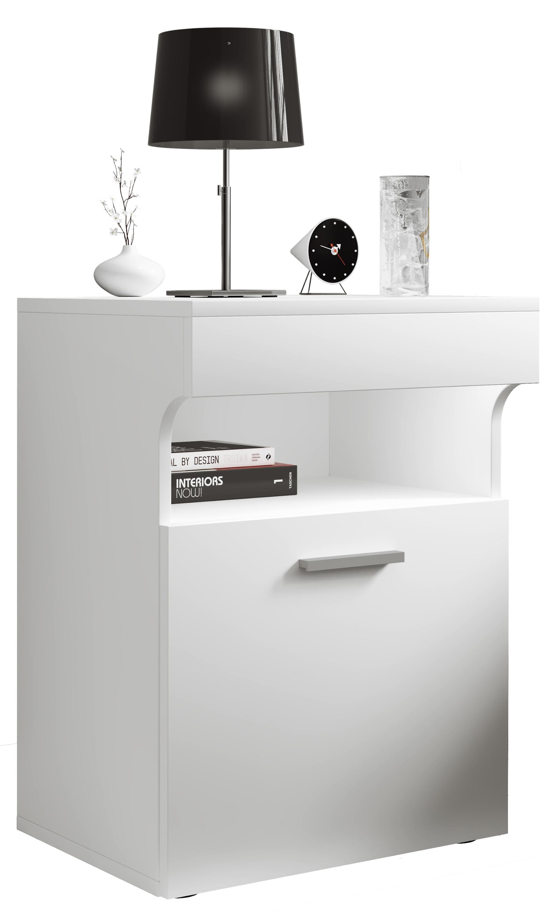 VCM Slepal L Nachttisch Holz mit Schubladen und offenem Fach