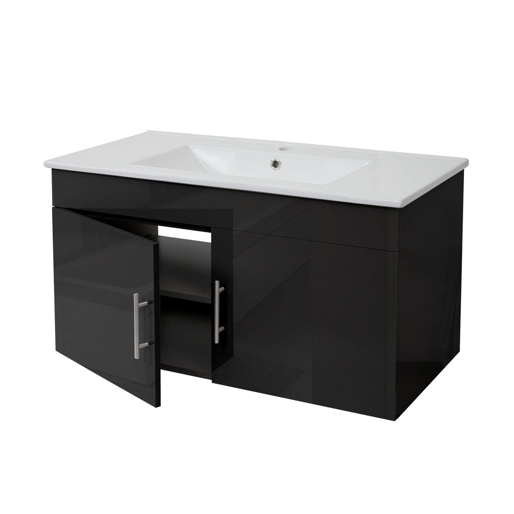 MCW Waschbecken + Unterschrank MCW-D16 90 cm Schwarz Hochglanz