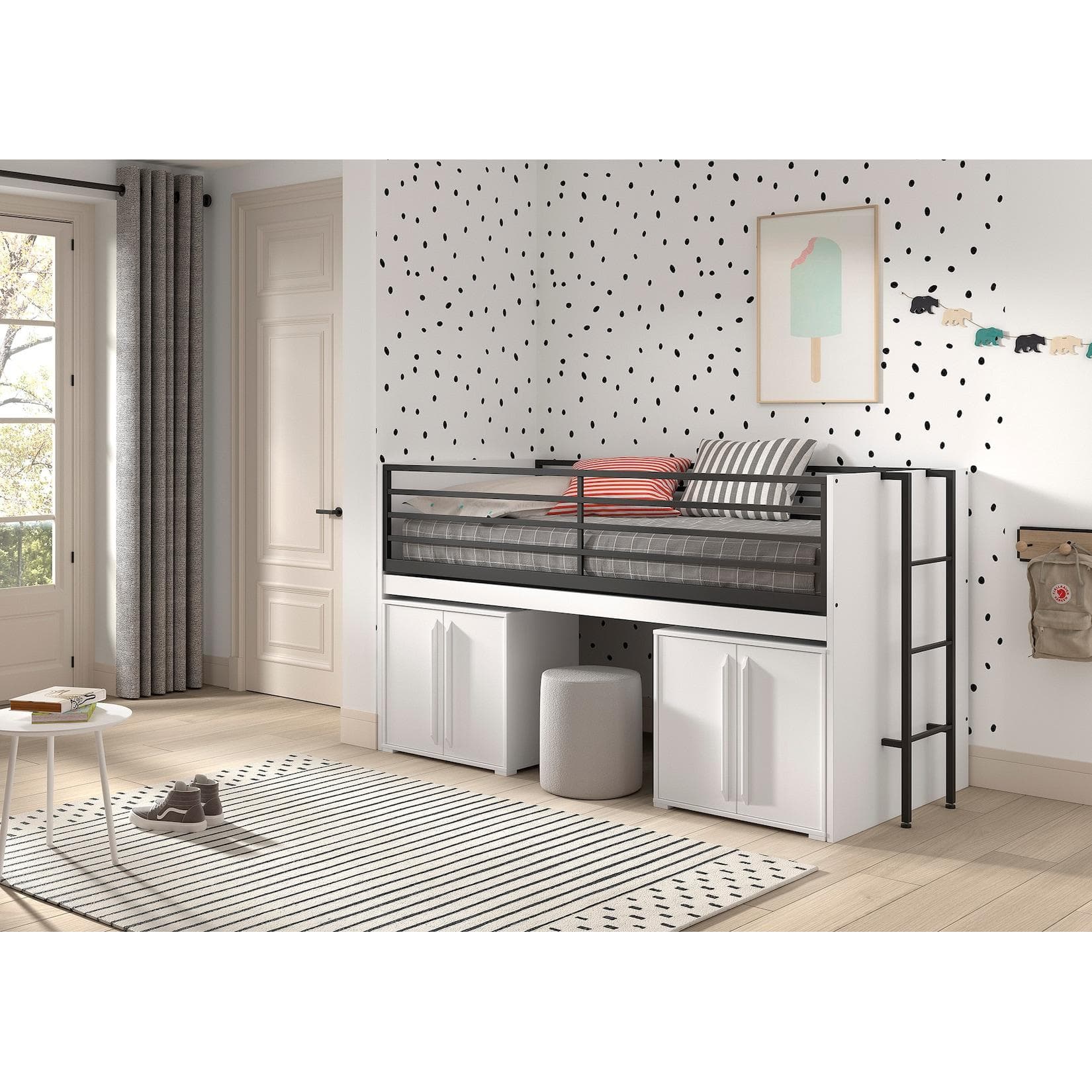 VIPACK Stauraumbett SAM mit Schreibtisch und Kommoden Weiß Dekor