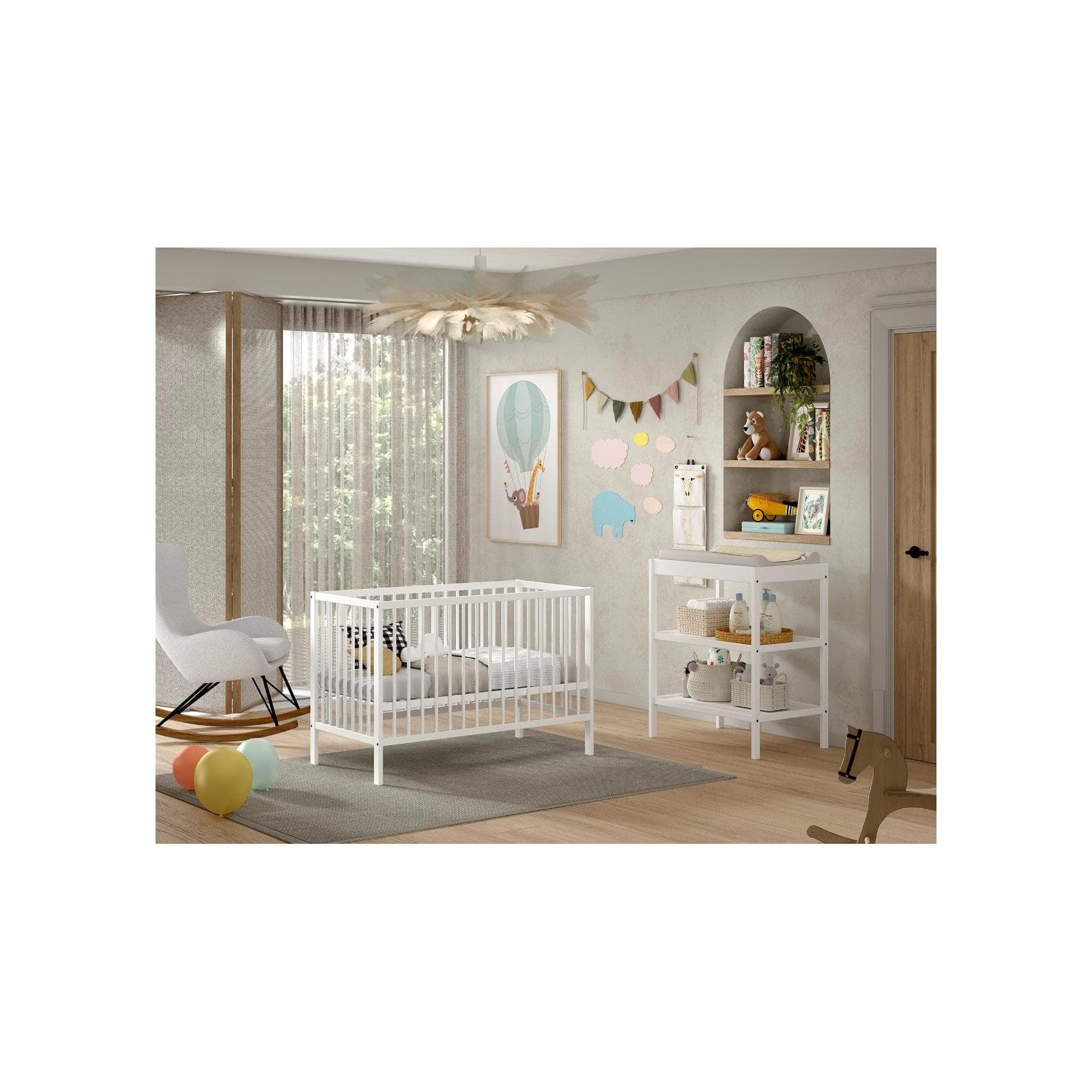 VIPACK Babyzimmer-Set DINO Weiß Massivbuche mit Wickelregal