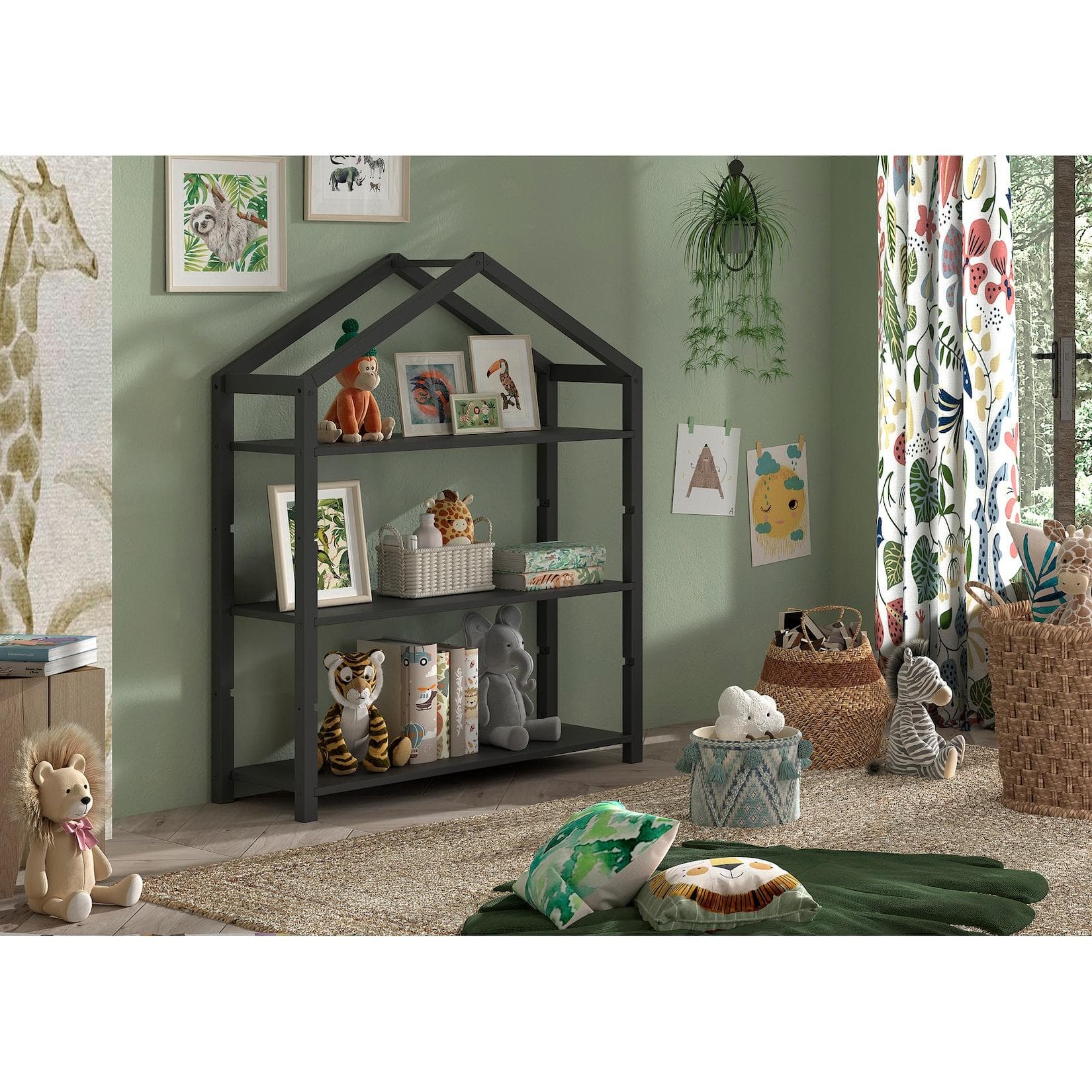 VIPACK Standregal Dallas Anthrazit Massivholz 3 Böden