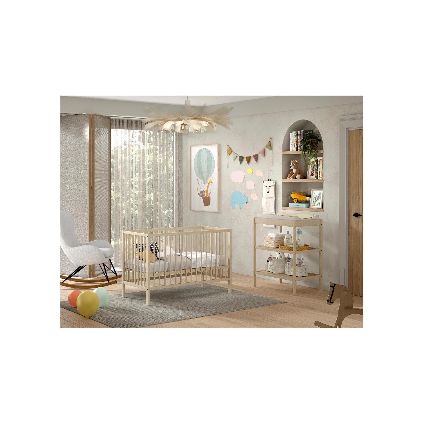 VIPACK Babymöbel-Set DINO Buche massiv mit Wickelregal