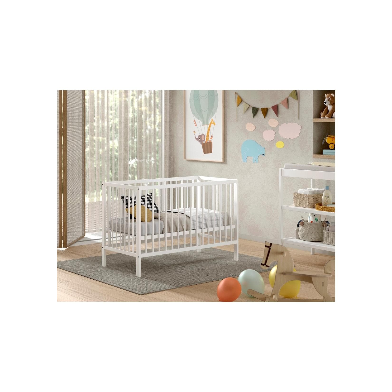 Vipack DINO Gitter-Babybett Weiß Buche massiv höhenverstellbar